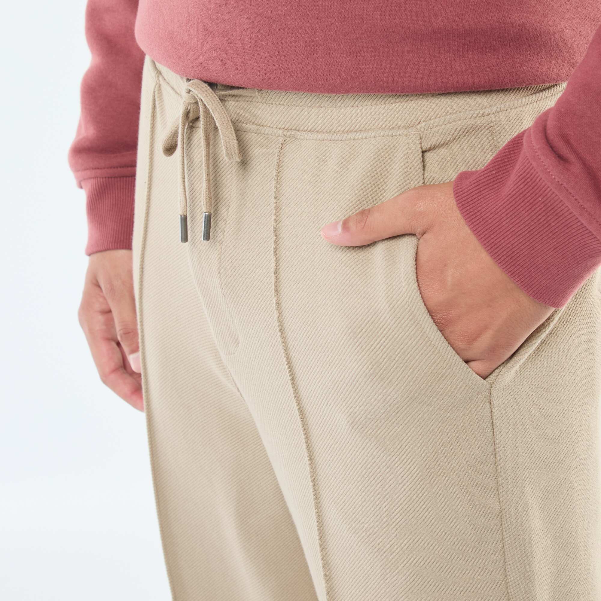 Plain piqué knit joggers BEIGE - Image 4