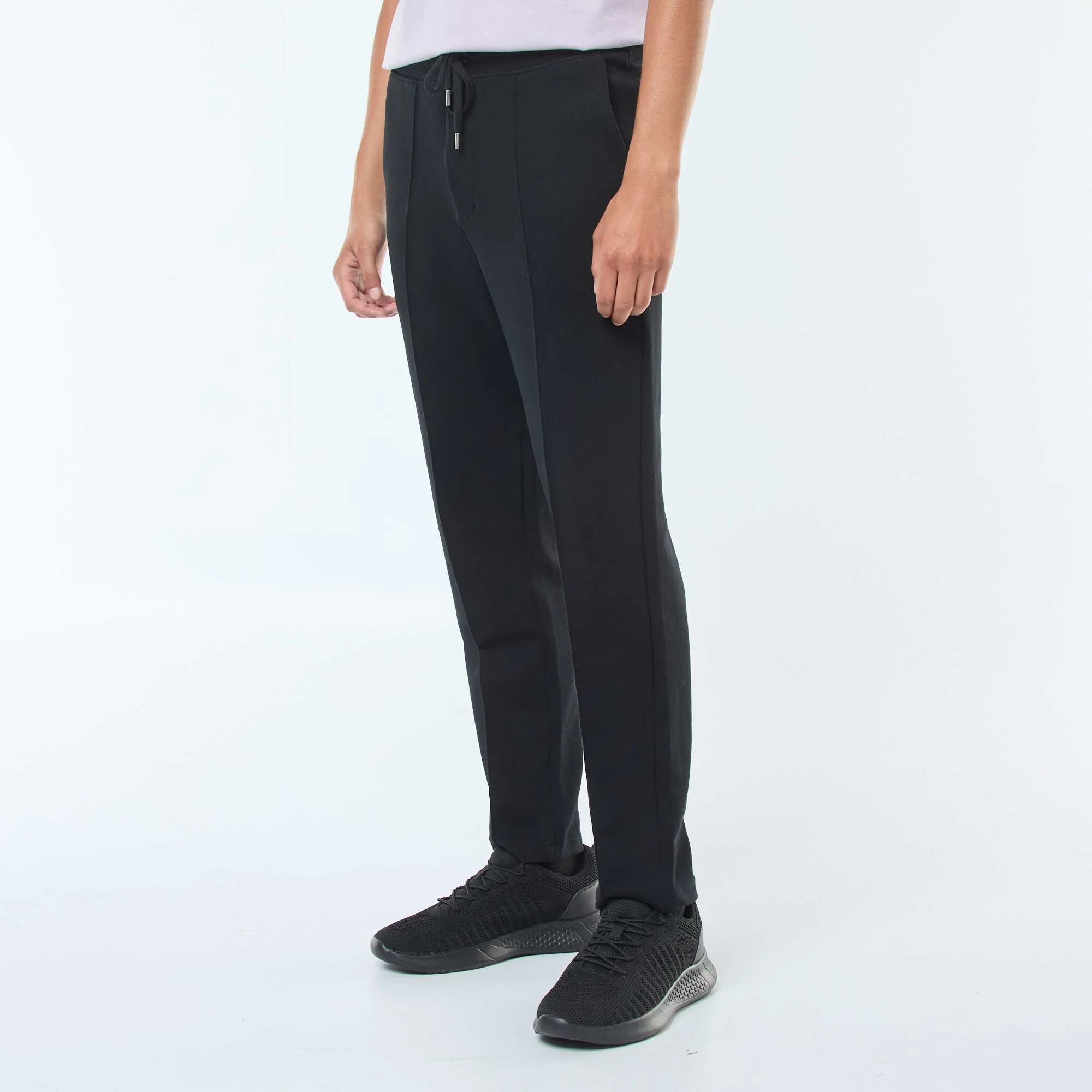 Plain piqué knit joggers BLACK - Image 2