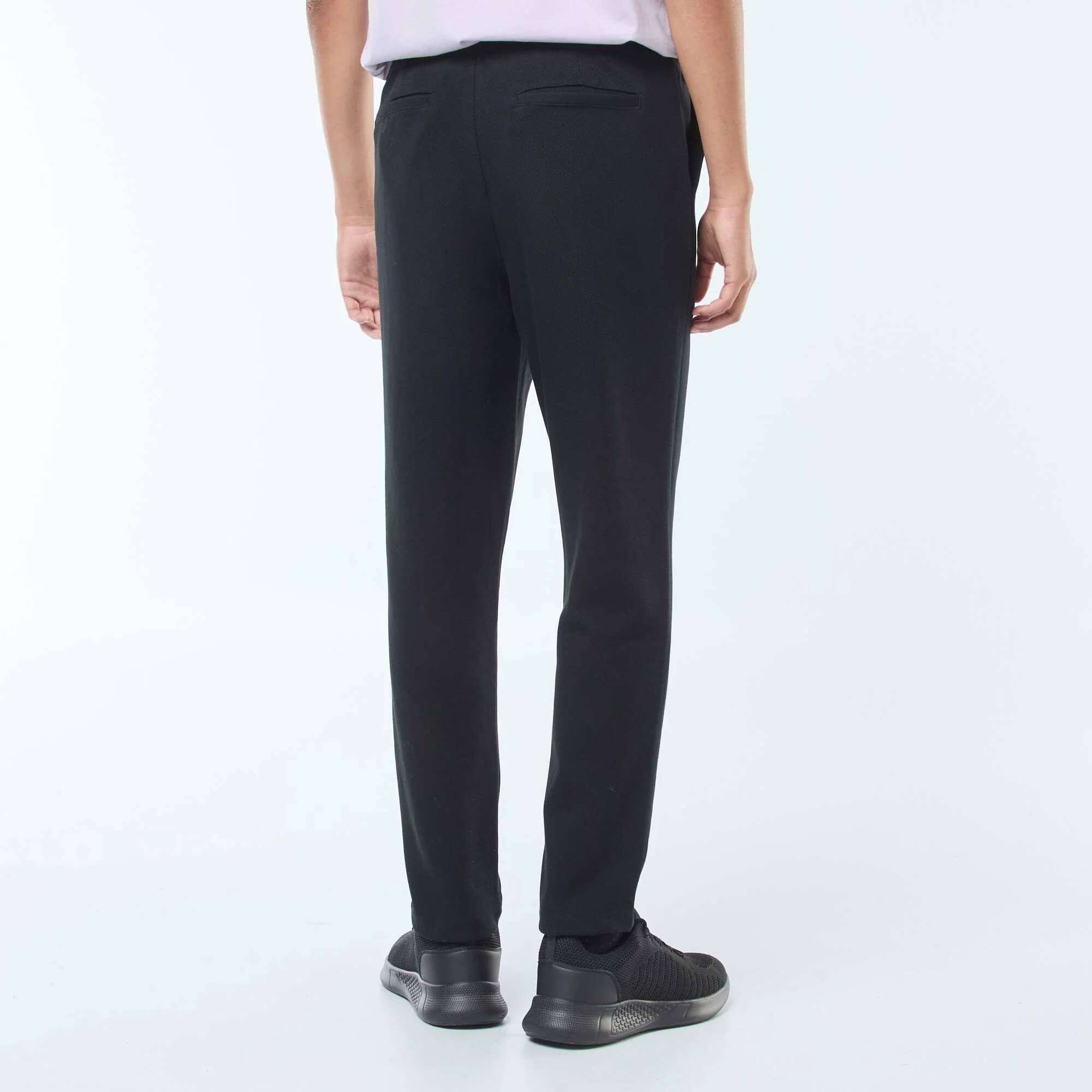 Plain piqué knit joggers BLACK - Image 3