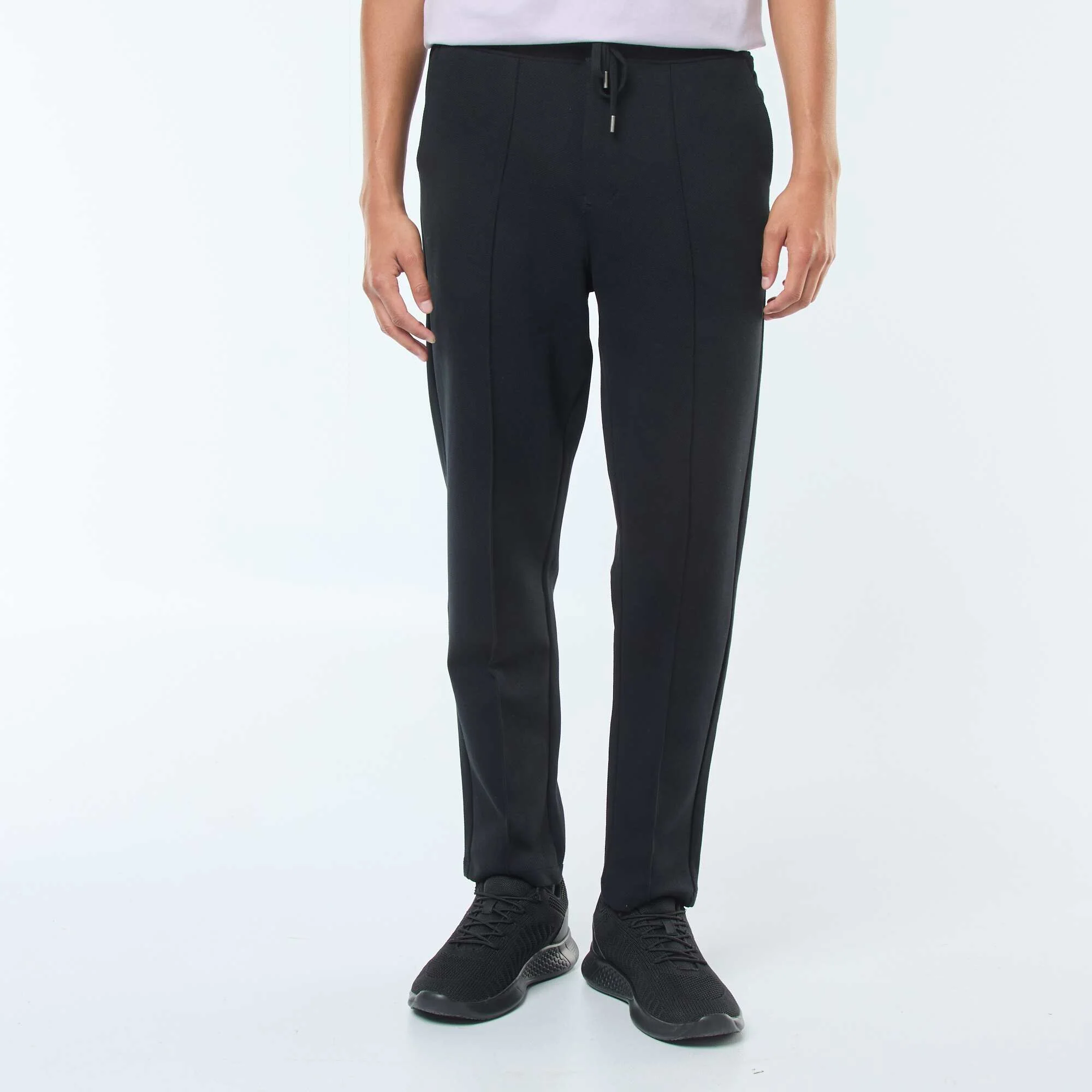 Plain piqué knit joggers BLACK - Image 4
