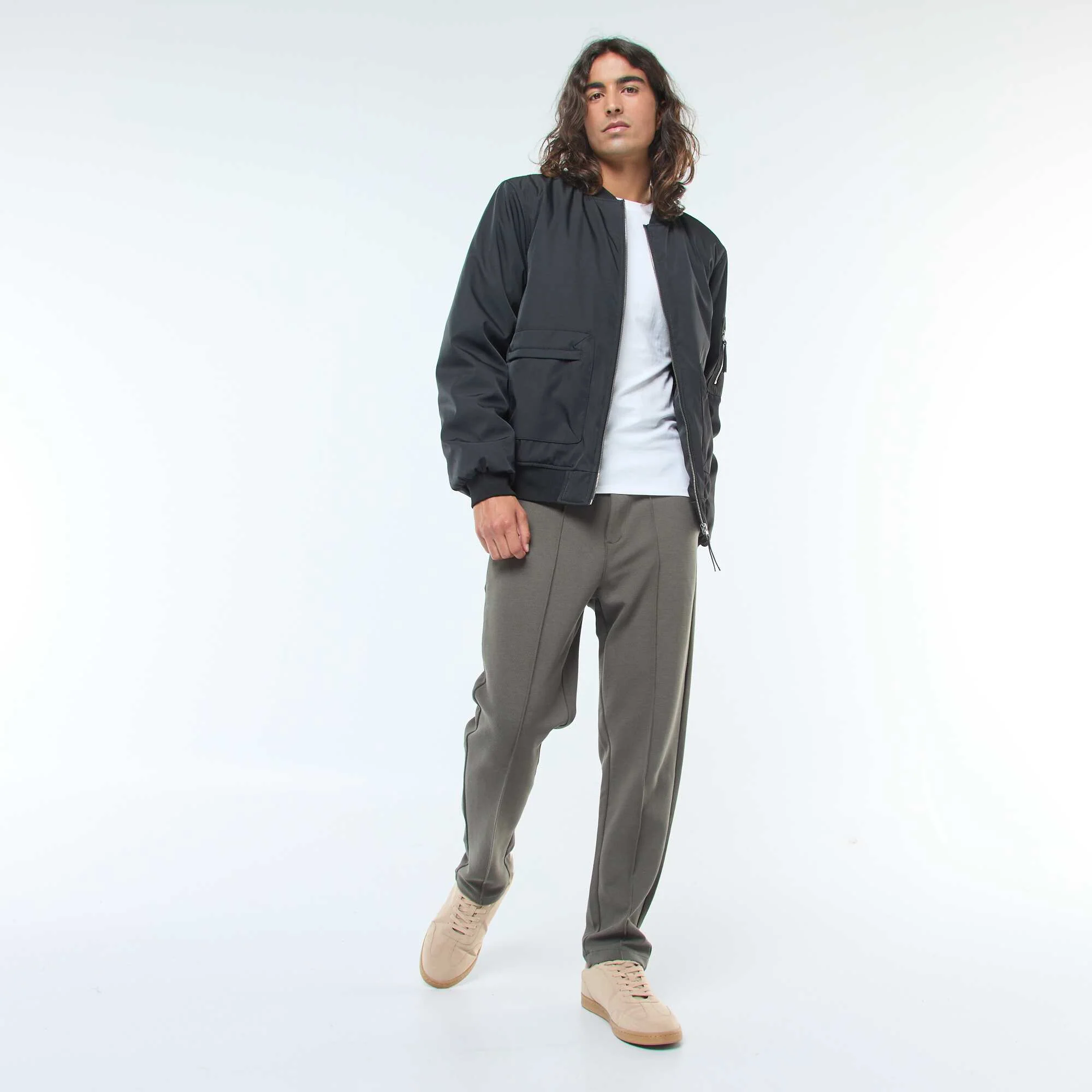 Plain piqué knit joggers KHAKI