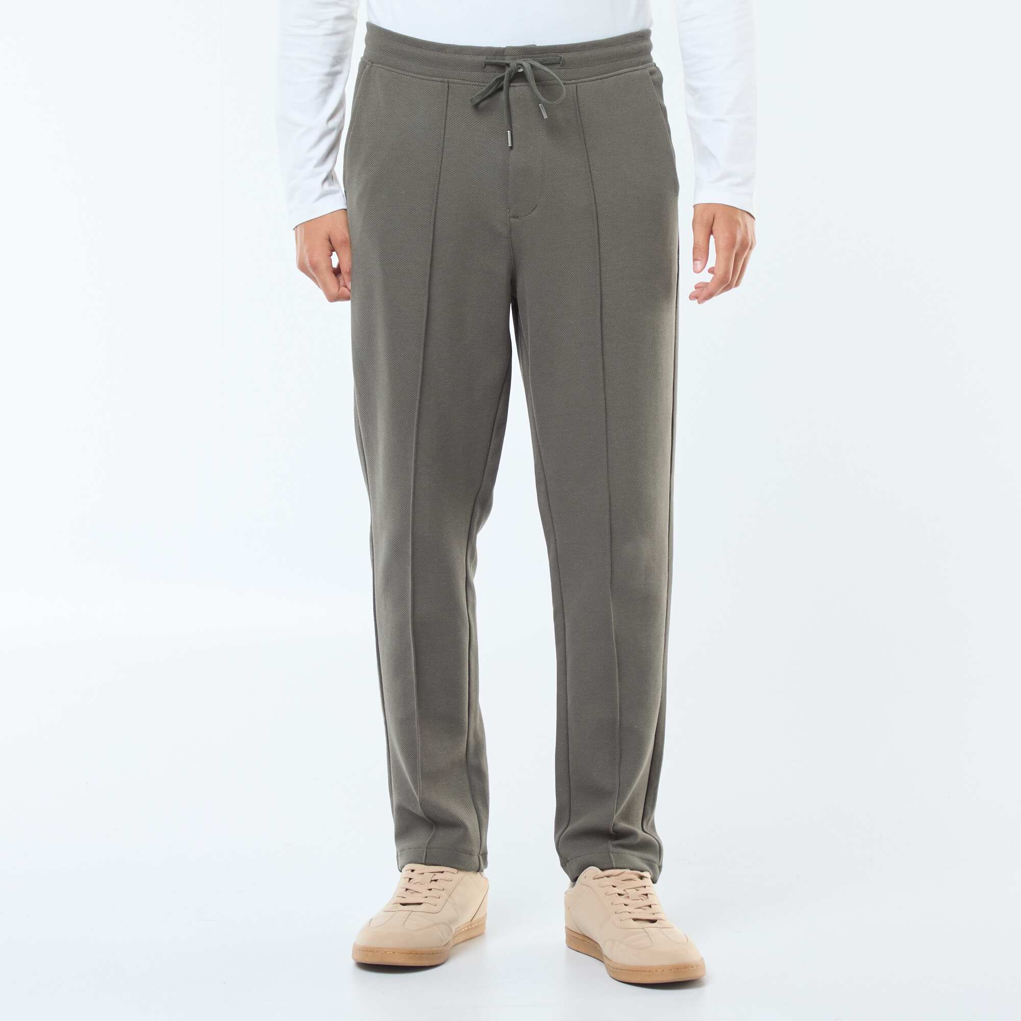 Plain piqué knit joggers KHAKI - Image 2