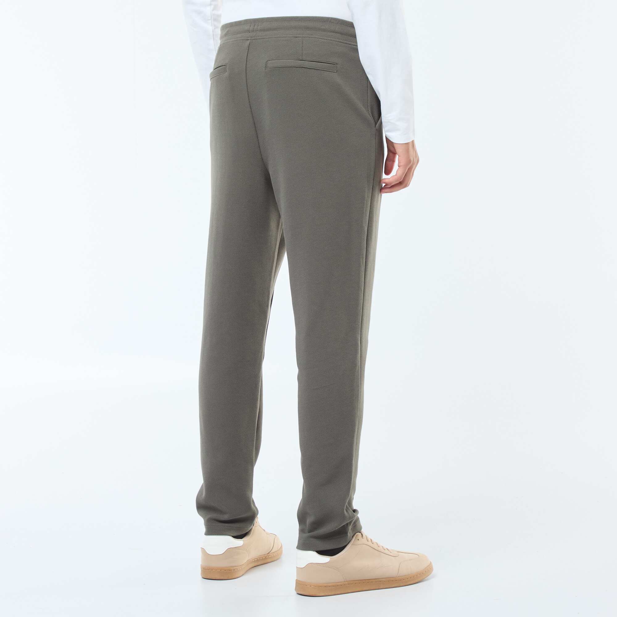 Plain piqué knit joggers KHAKI - Image 3