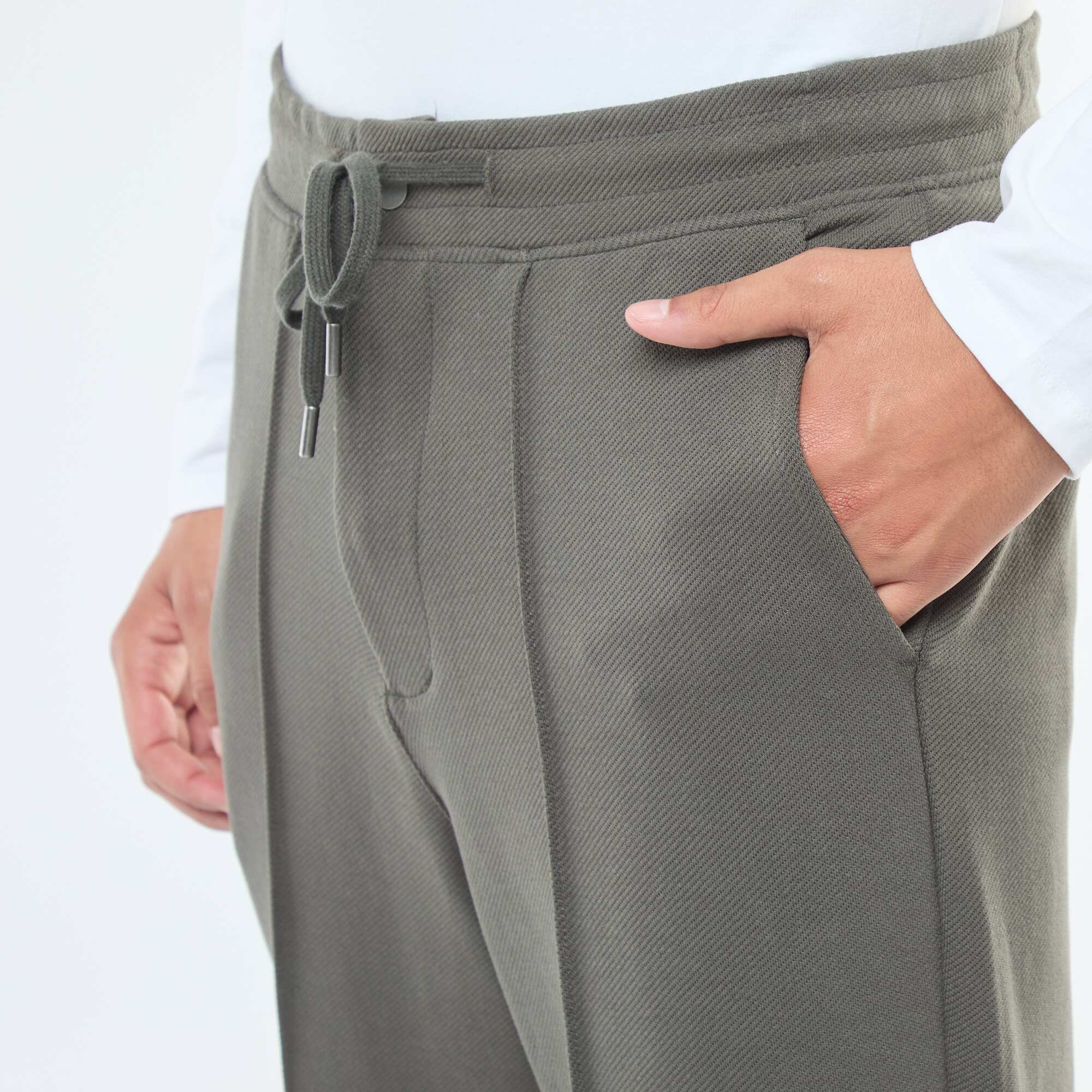 Plain piqué knit joggers KHAKI - Image 4