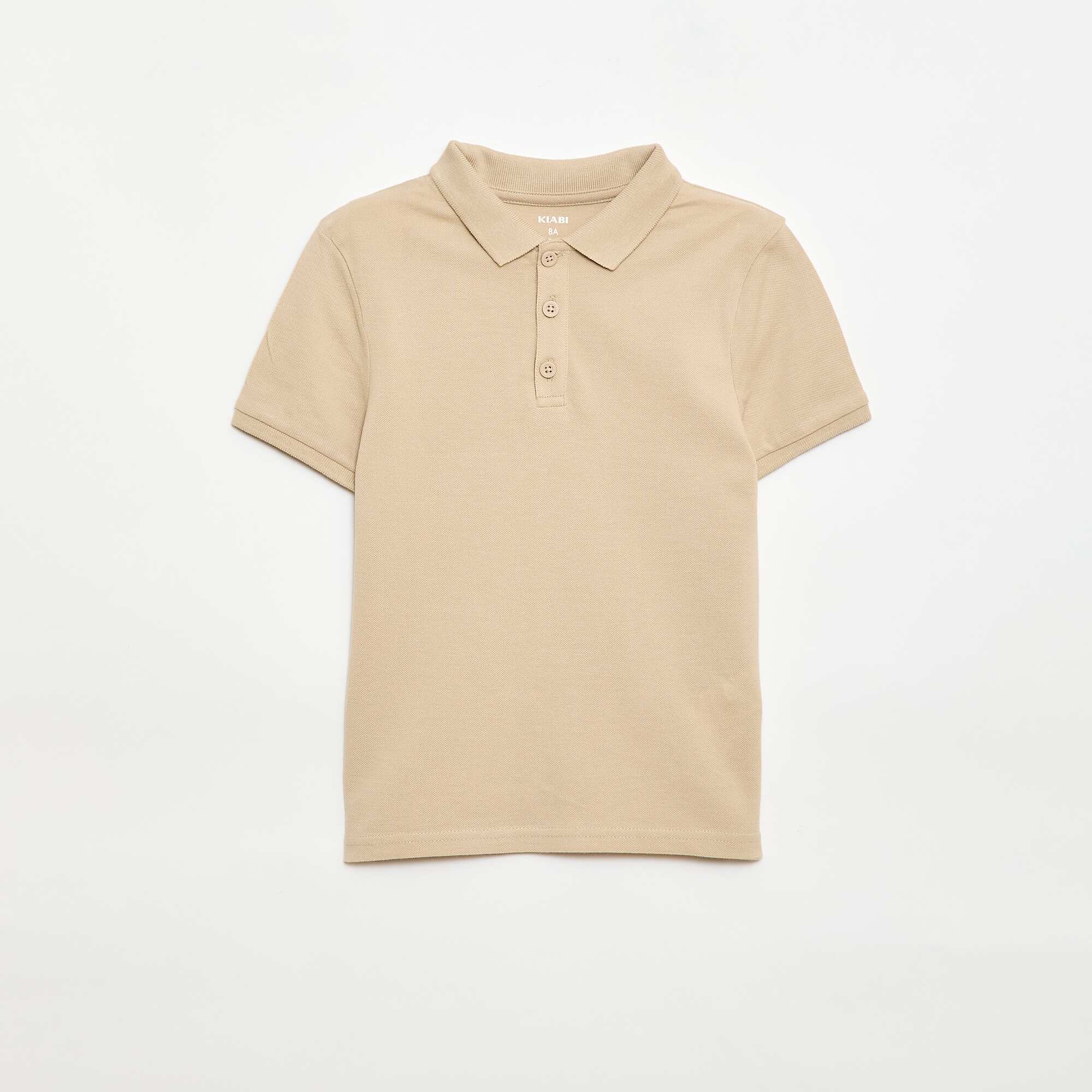 Plain piqué knit polo shirt BEIGE