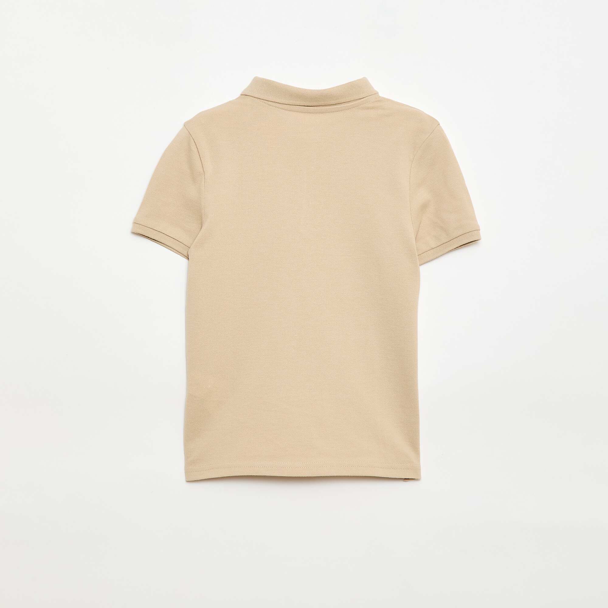 Plain piqué knit polo shirt BEIGE - Image 3