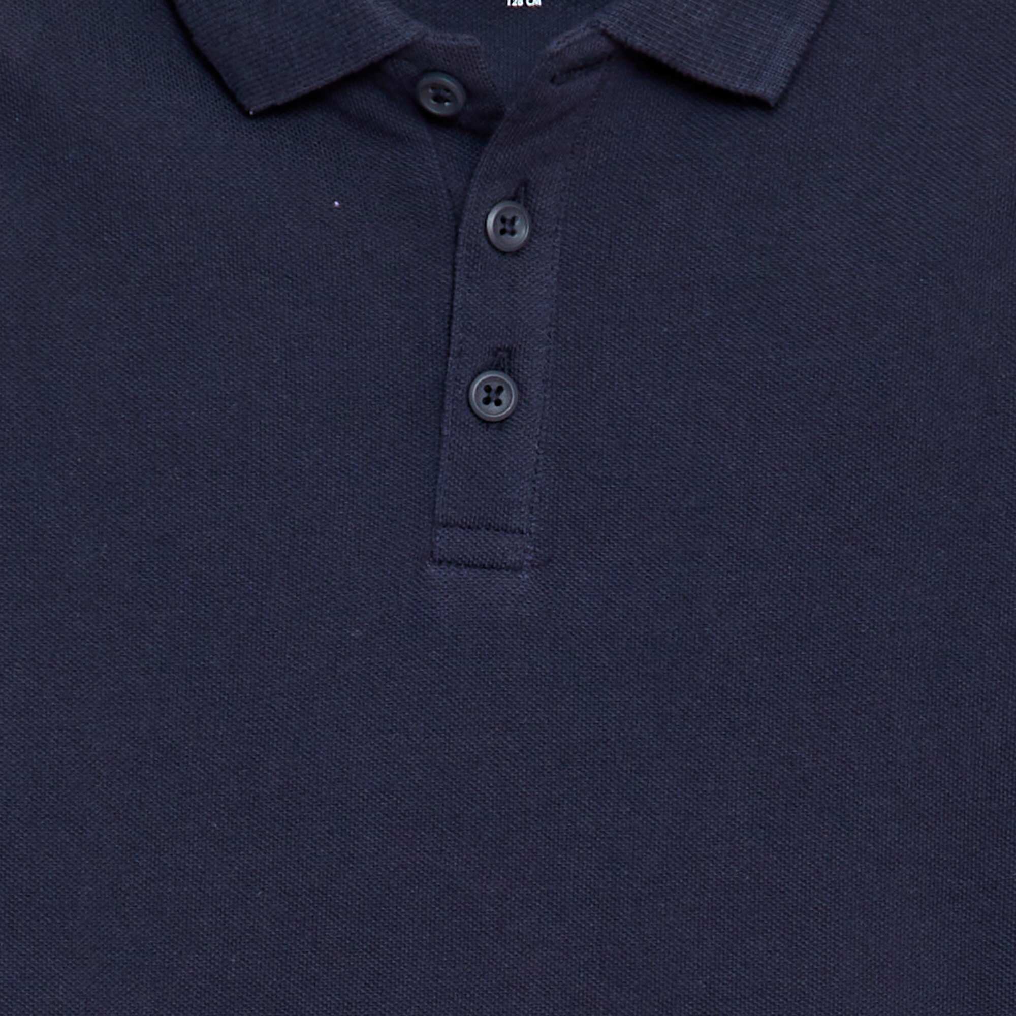 Plain piqué knit polo shirt BLUE - Image 3