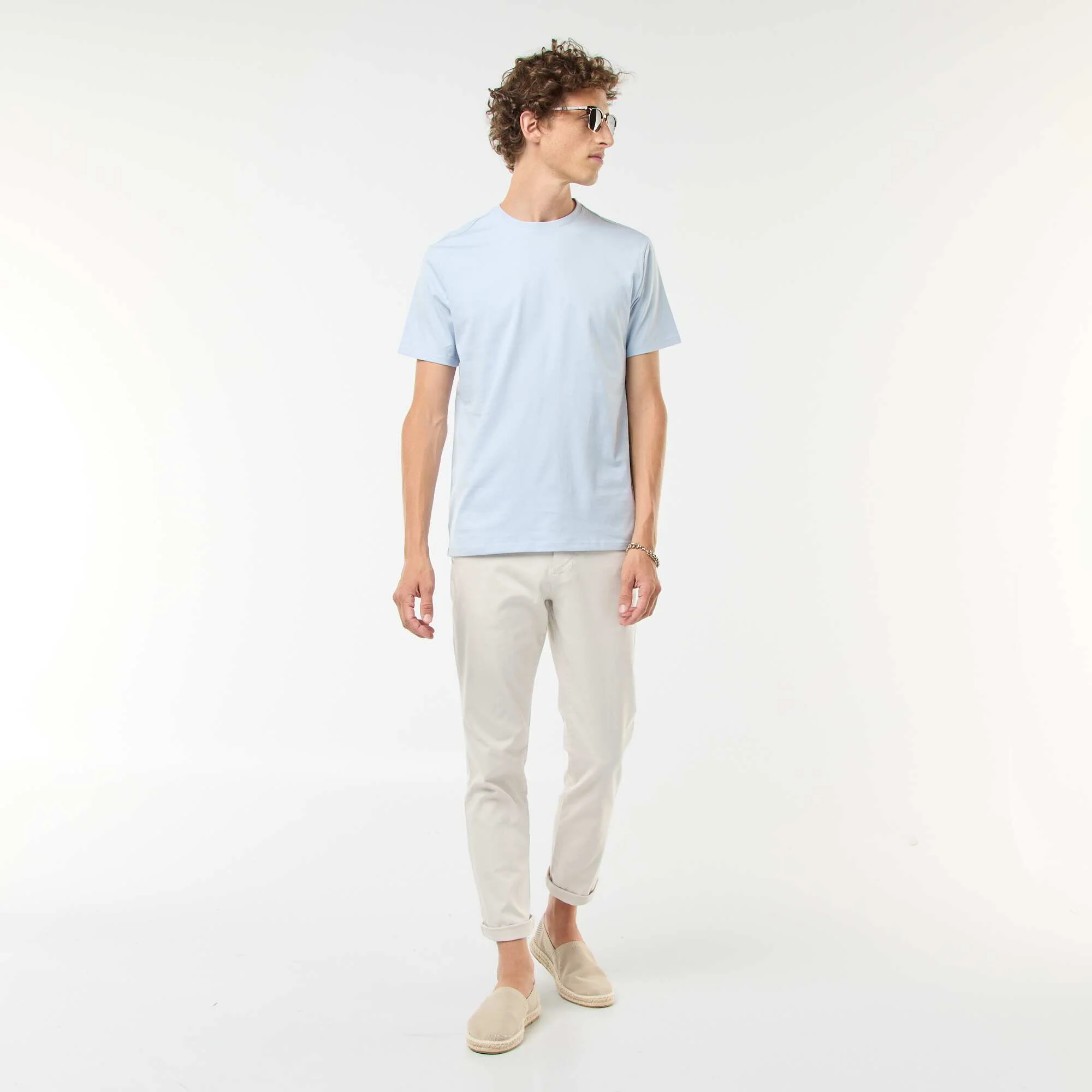 Plain piqué knit trousers WHITE