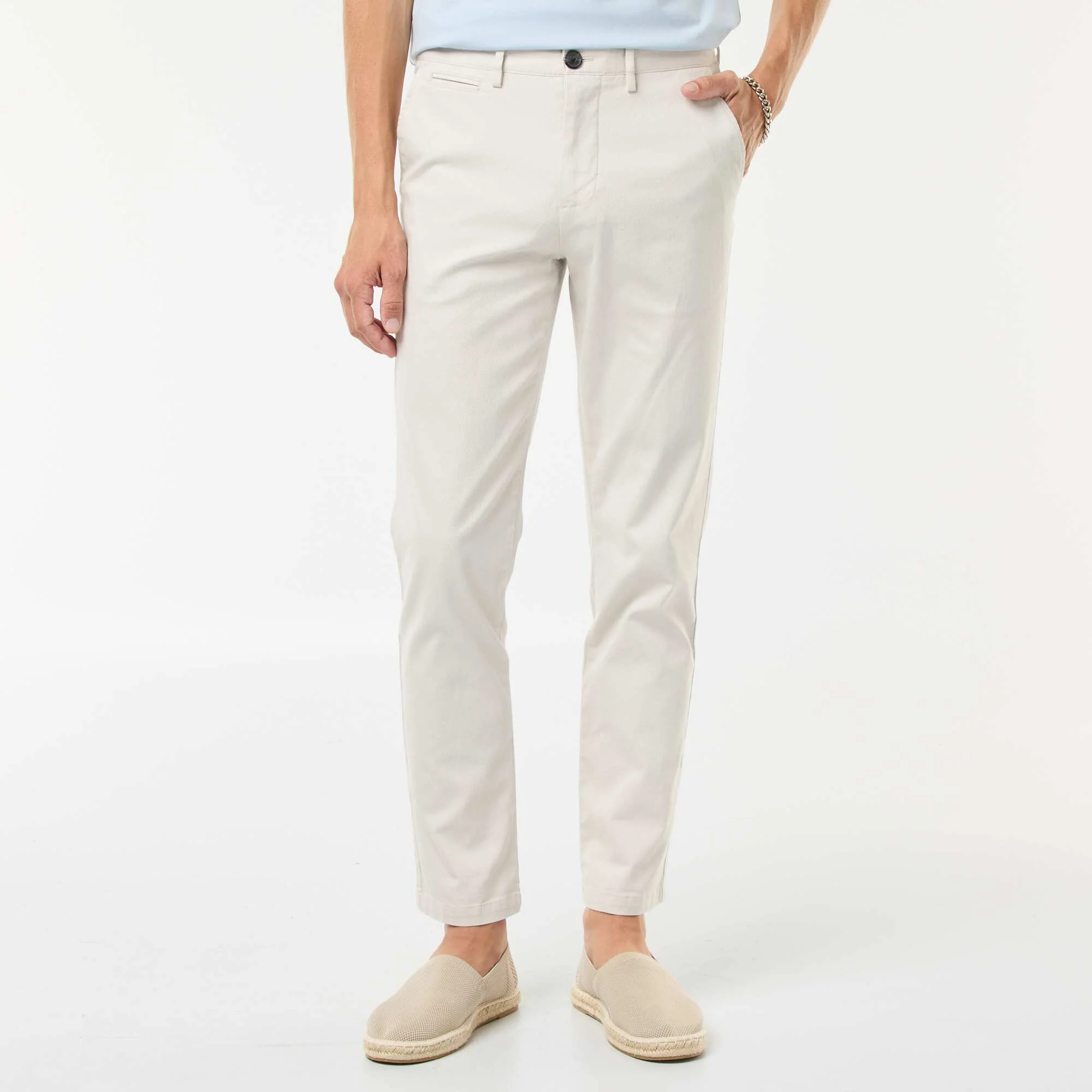 Plain piqué knit trousers WHITE - Image 2