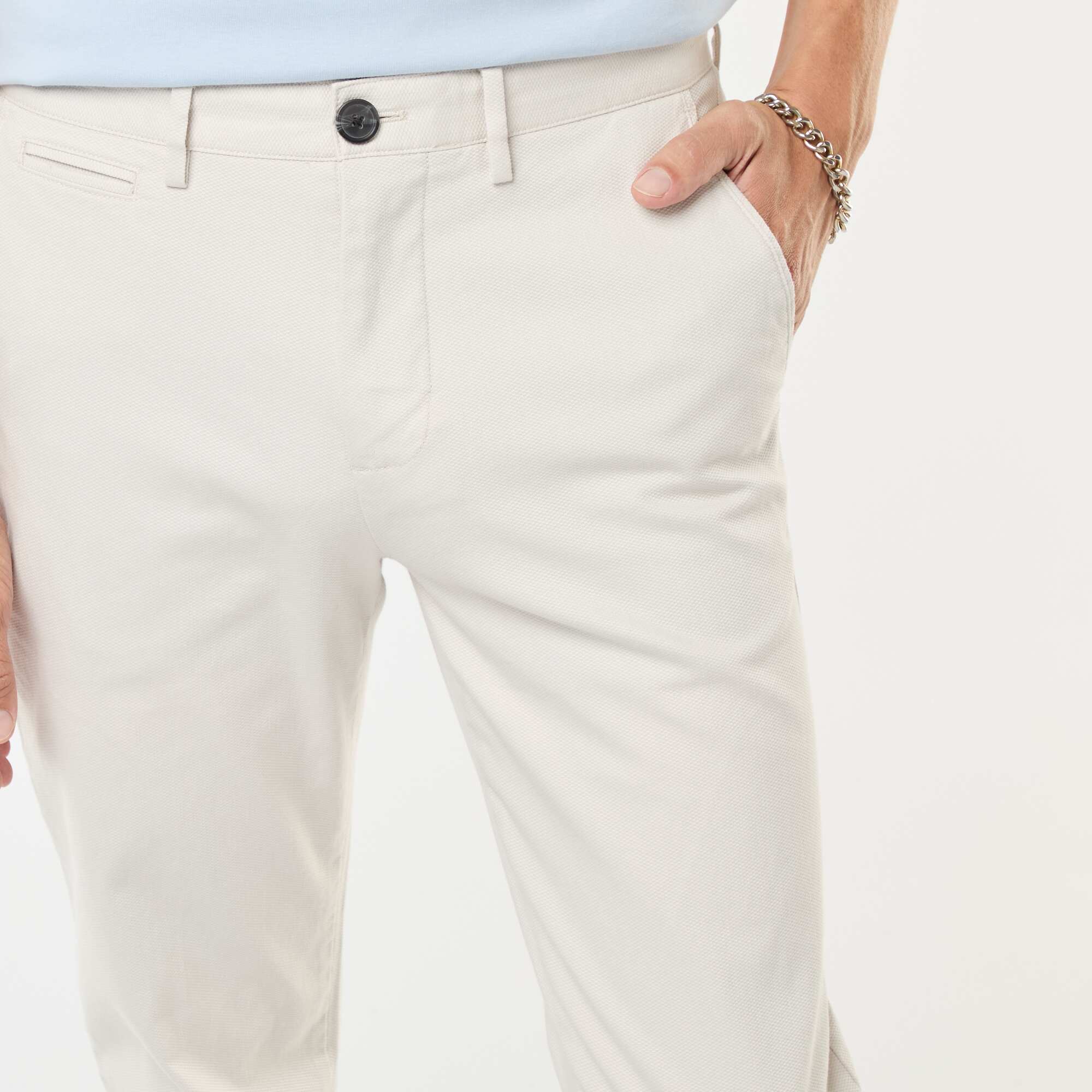 Plain piqué knit trousers WHITE - Image 4