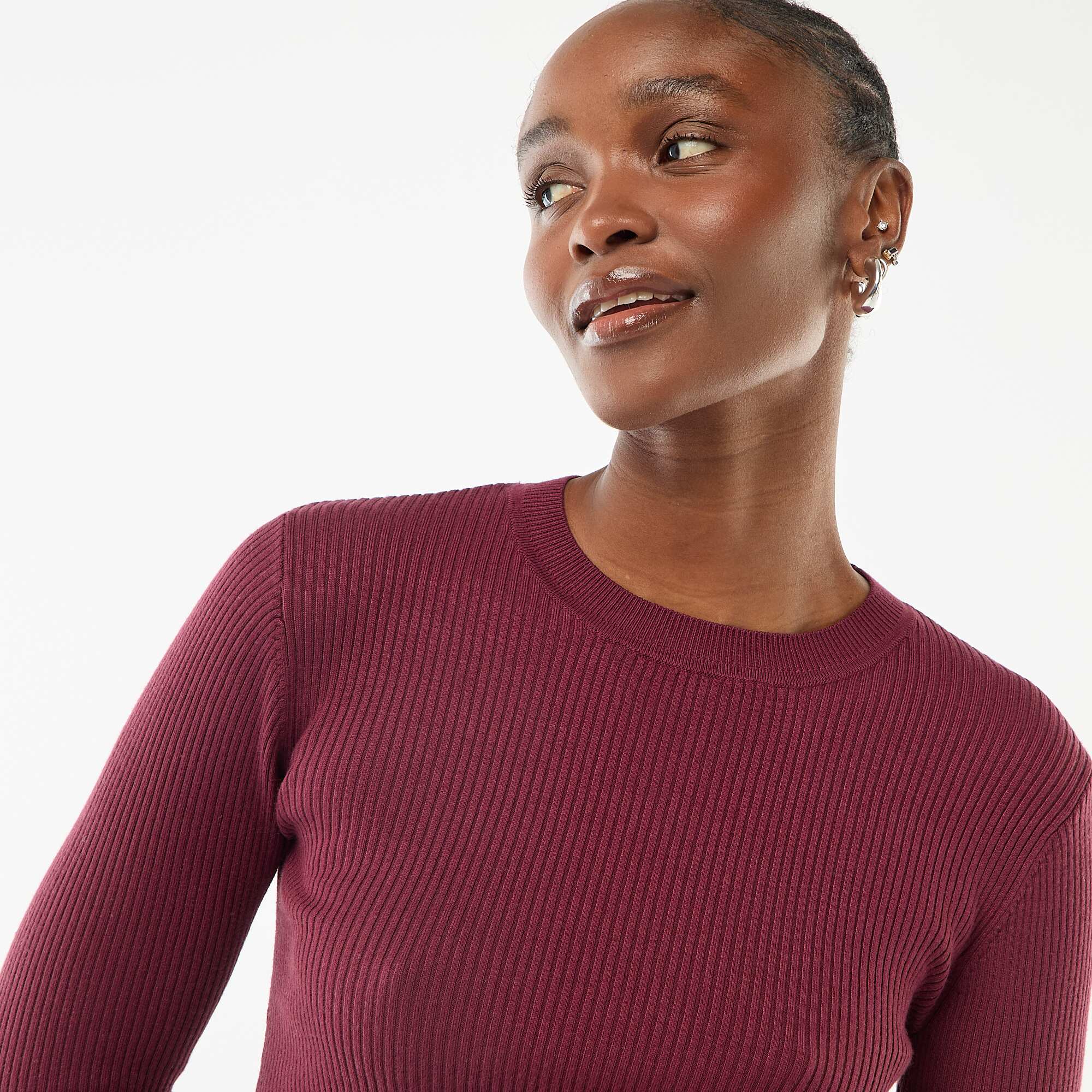 Plain Ribbed Crew Neck Sweater PURPLE - Image 3