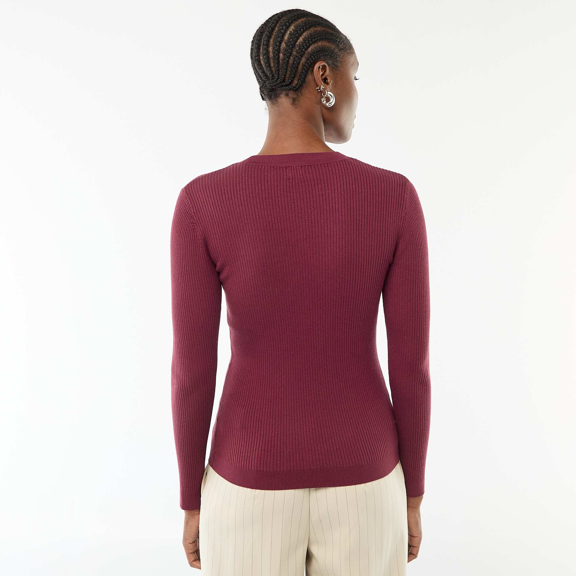 Plain Ribbed Crew Neck Sweater PURPLE - Image 4