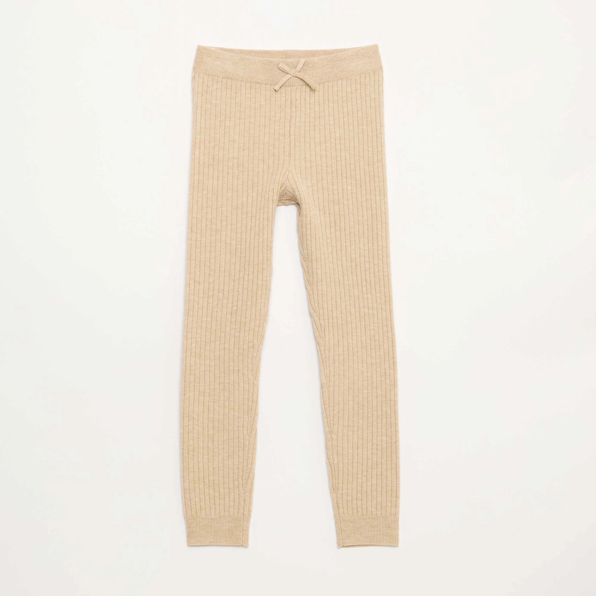 Plain Ribbed Knit Leggings BEIGE
