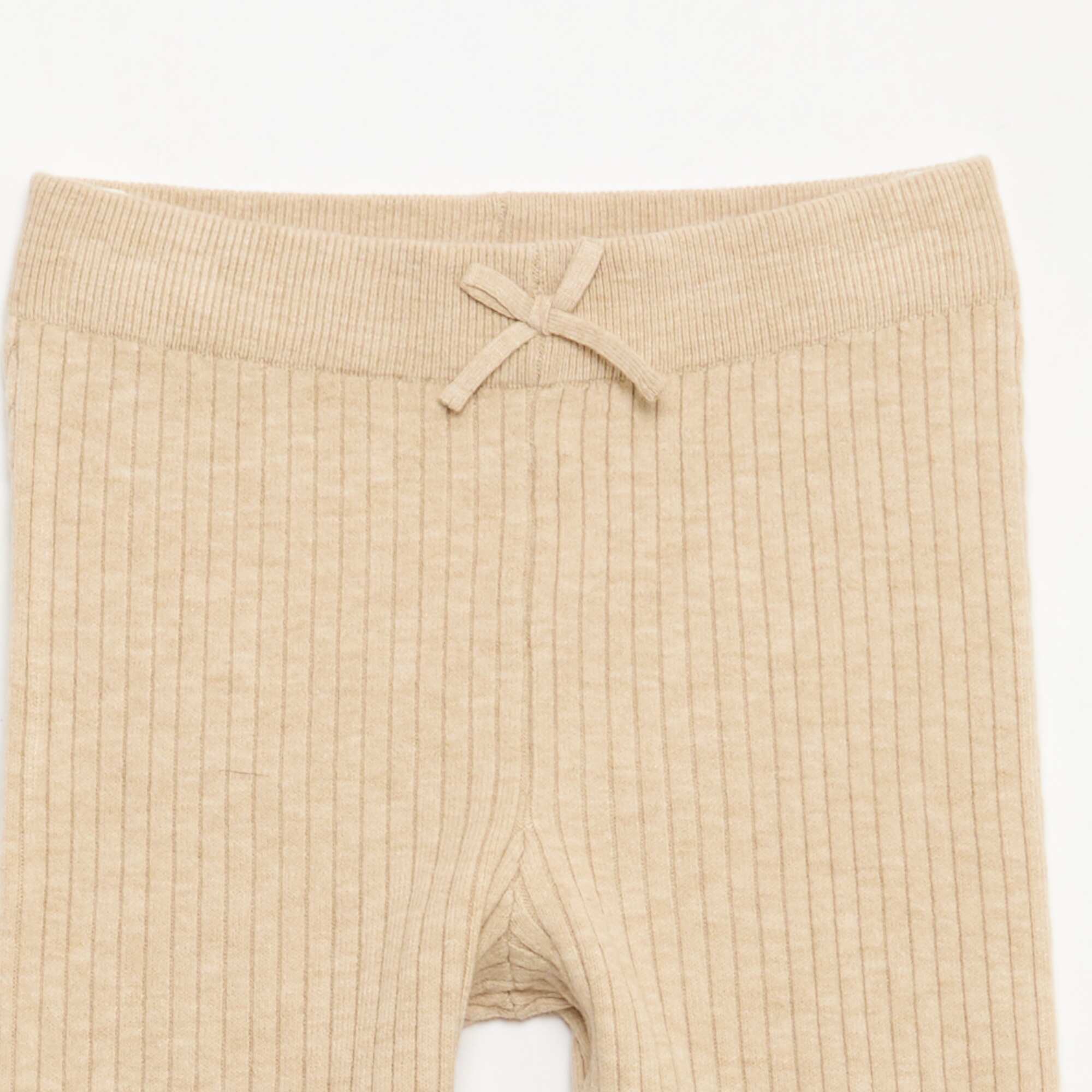 Plain Ribbed Knit Leggings BEIGE - Image 2