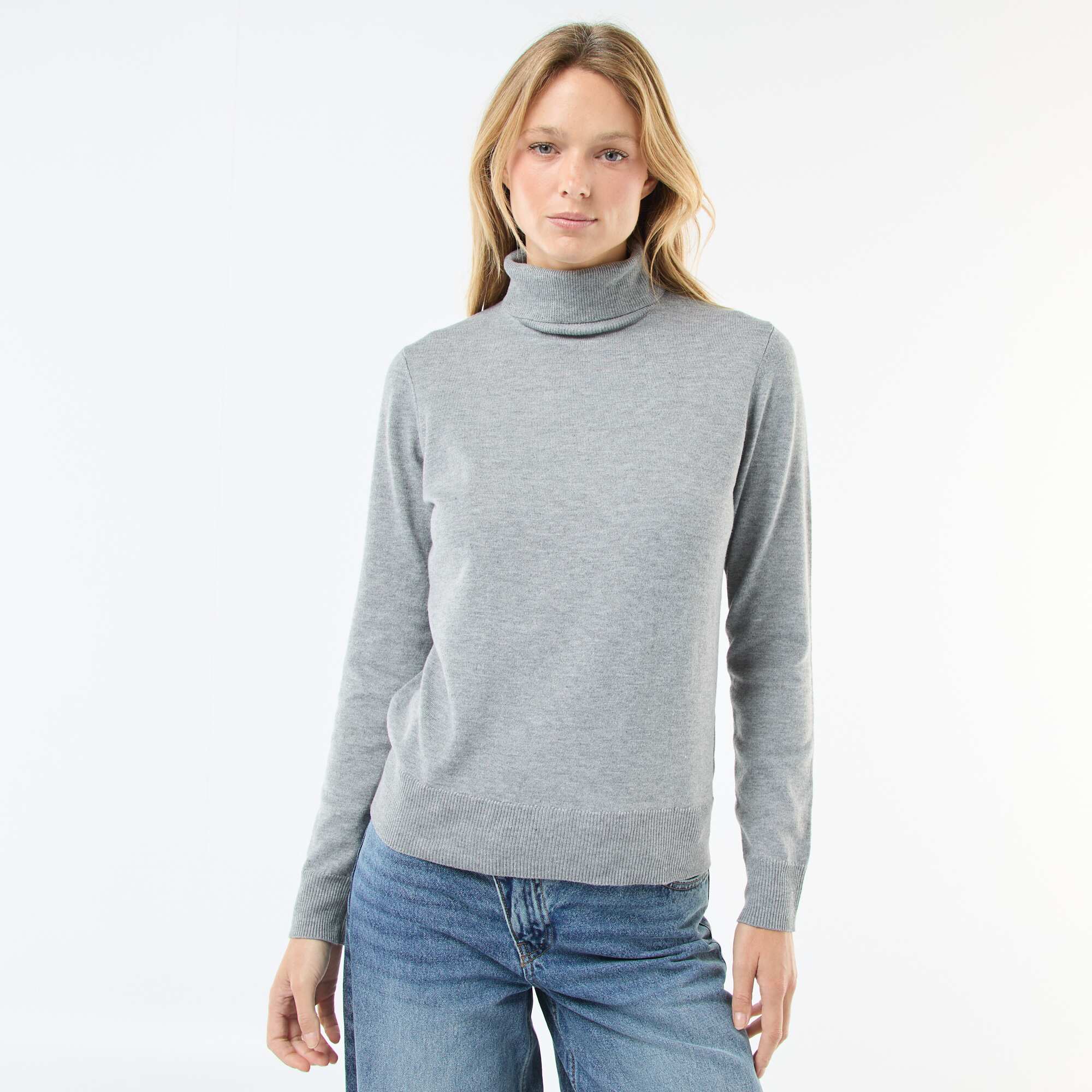 Plain Roll Neck Jumper GREY - Image 4