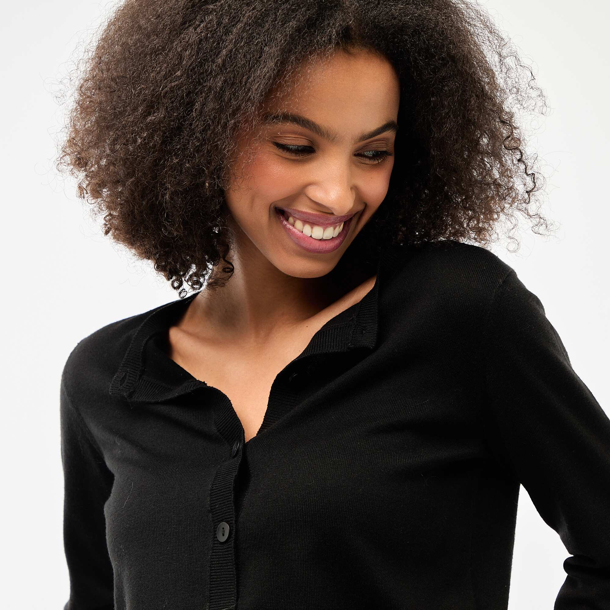 Plain Round Neck Cardigan BLACK - Image 4