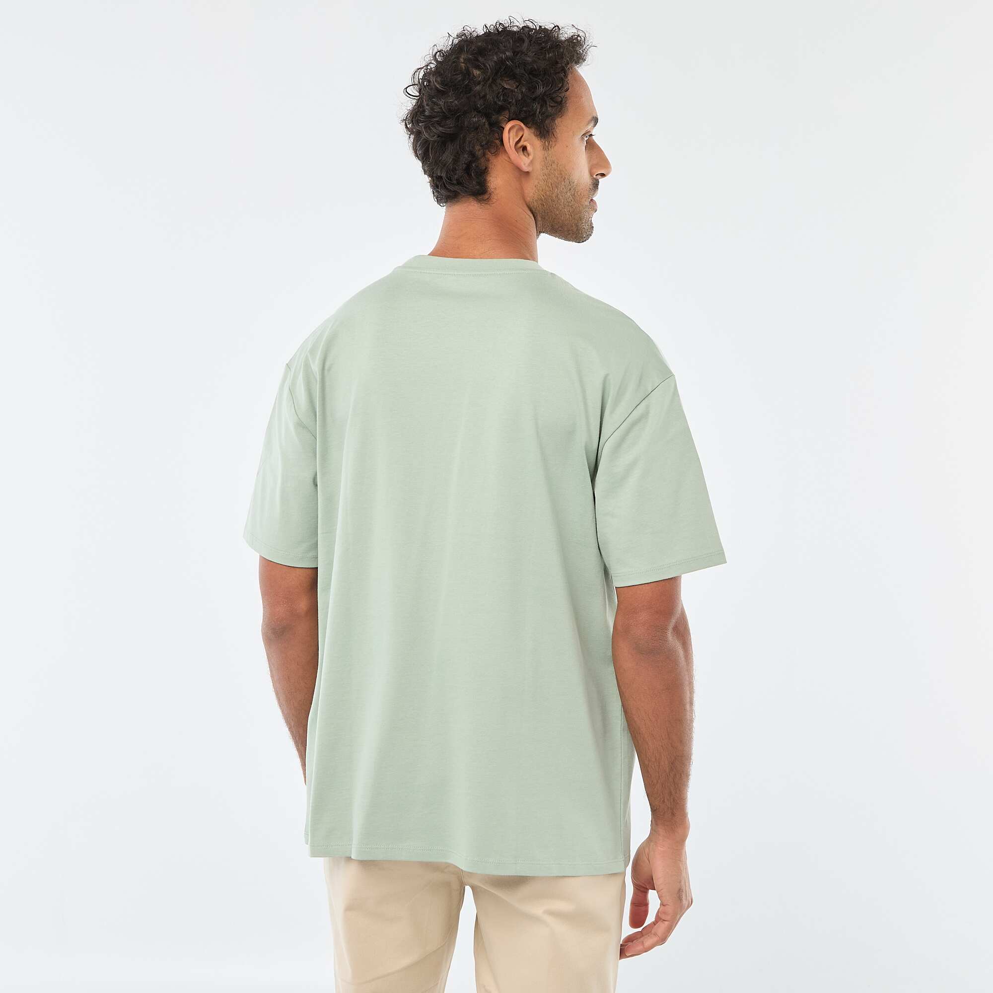 Plain Short-Sleeve T-Shirt with Chest Pocket GREEN - Image 3