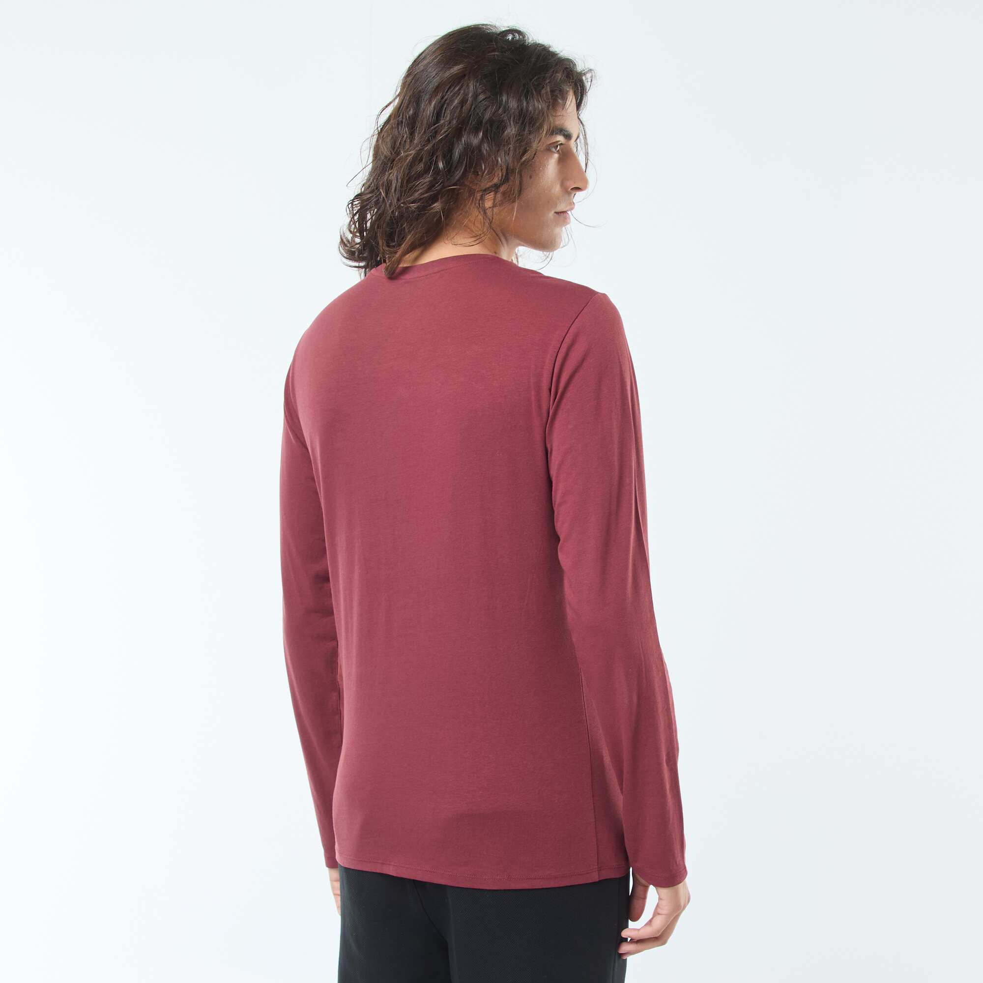 Plain short-sleeved T-shirt with round neckline RED - Image 4