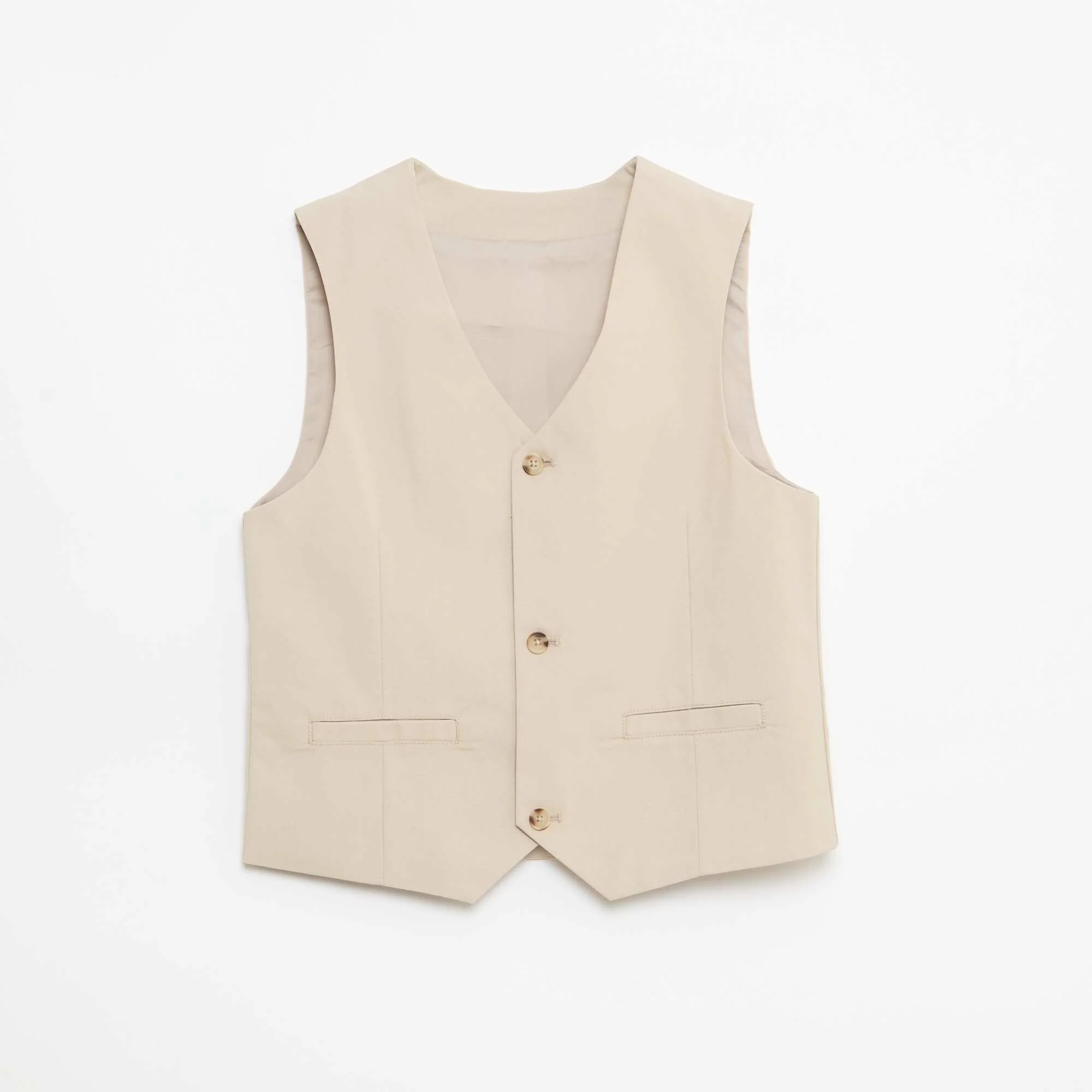 Plain Stretch Suit Vest BEIGE