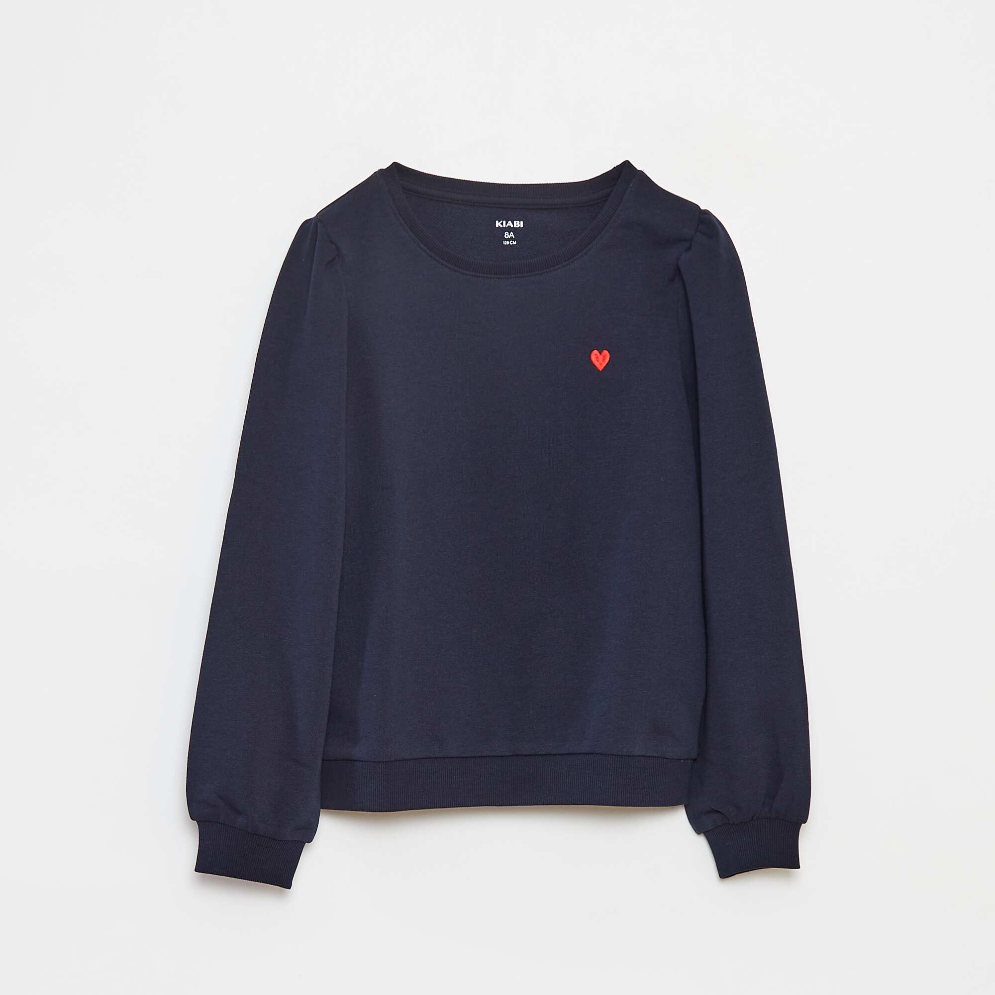 Plain sweatshirt with heart embroidery BLUE