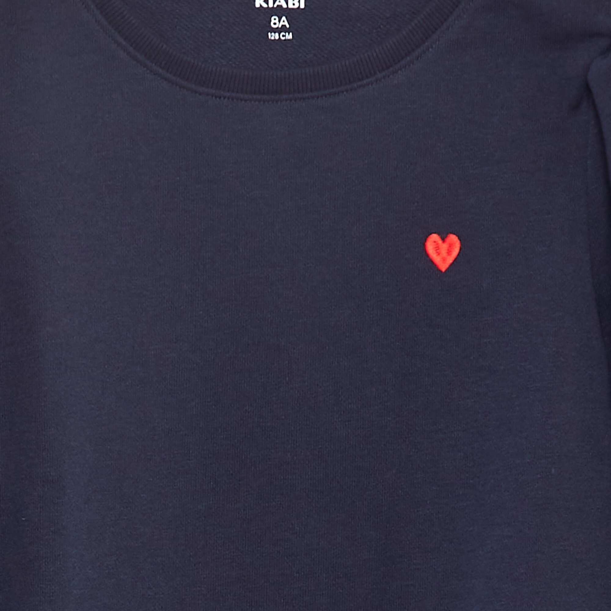 Plain sweatshirt with heart embroidery BLUE - Image 2