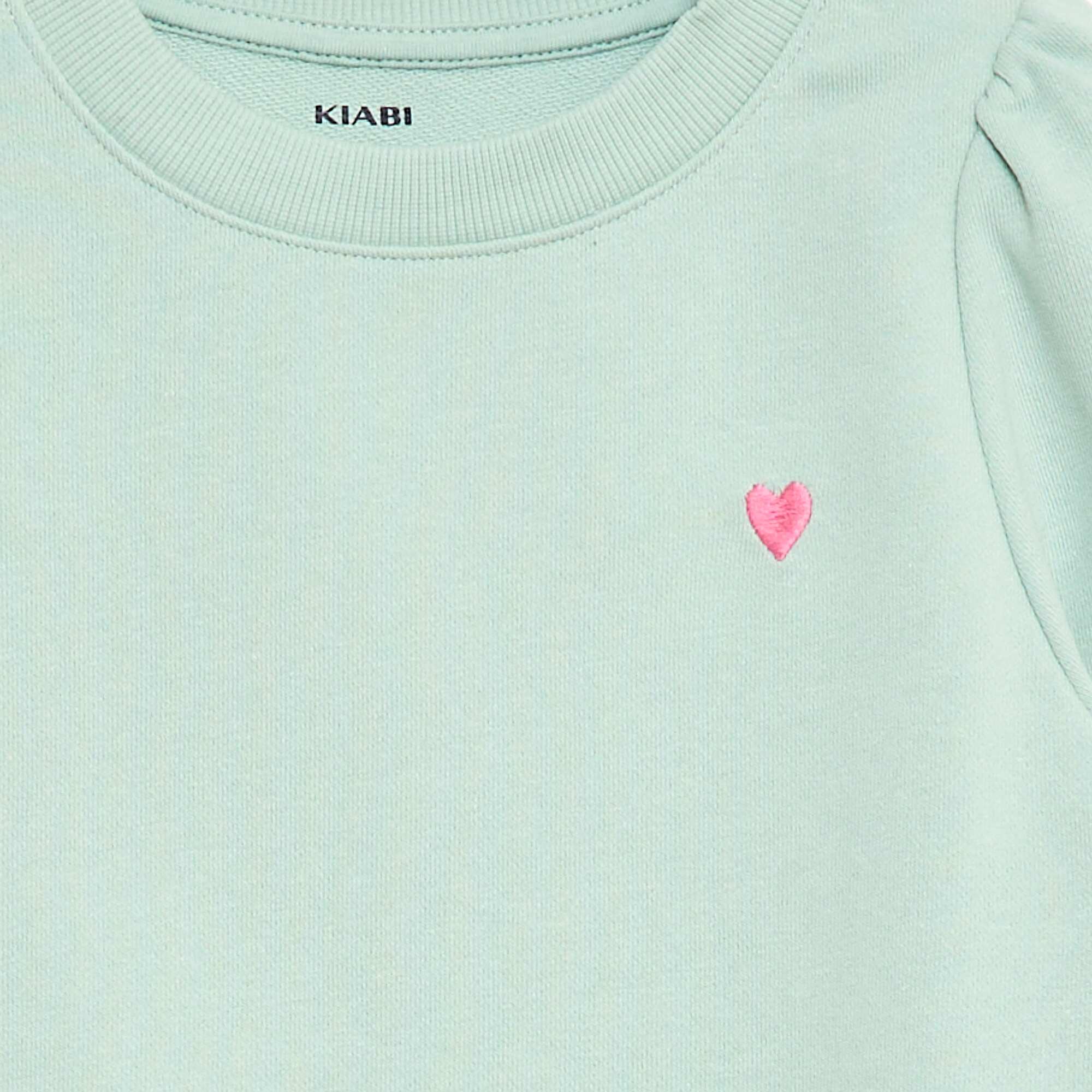 Plain sweatshirt with heart embroidery GREEN - Image 2