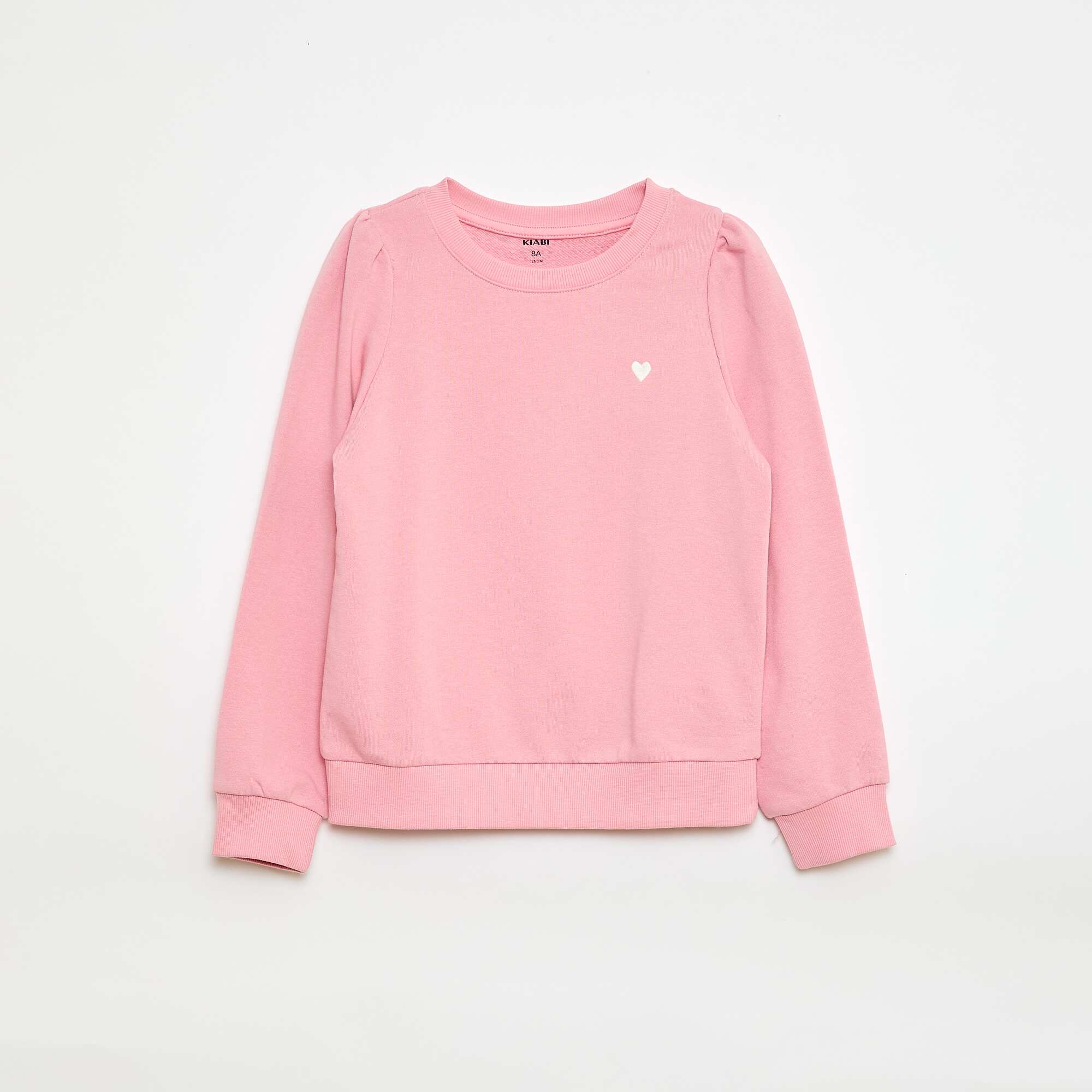 Plain sweatshirt with heart embroidery PINK