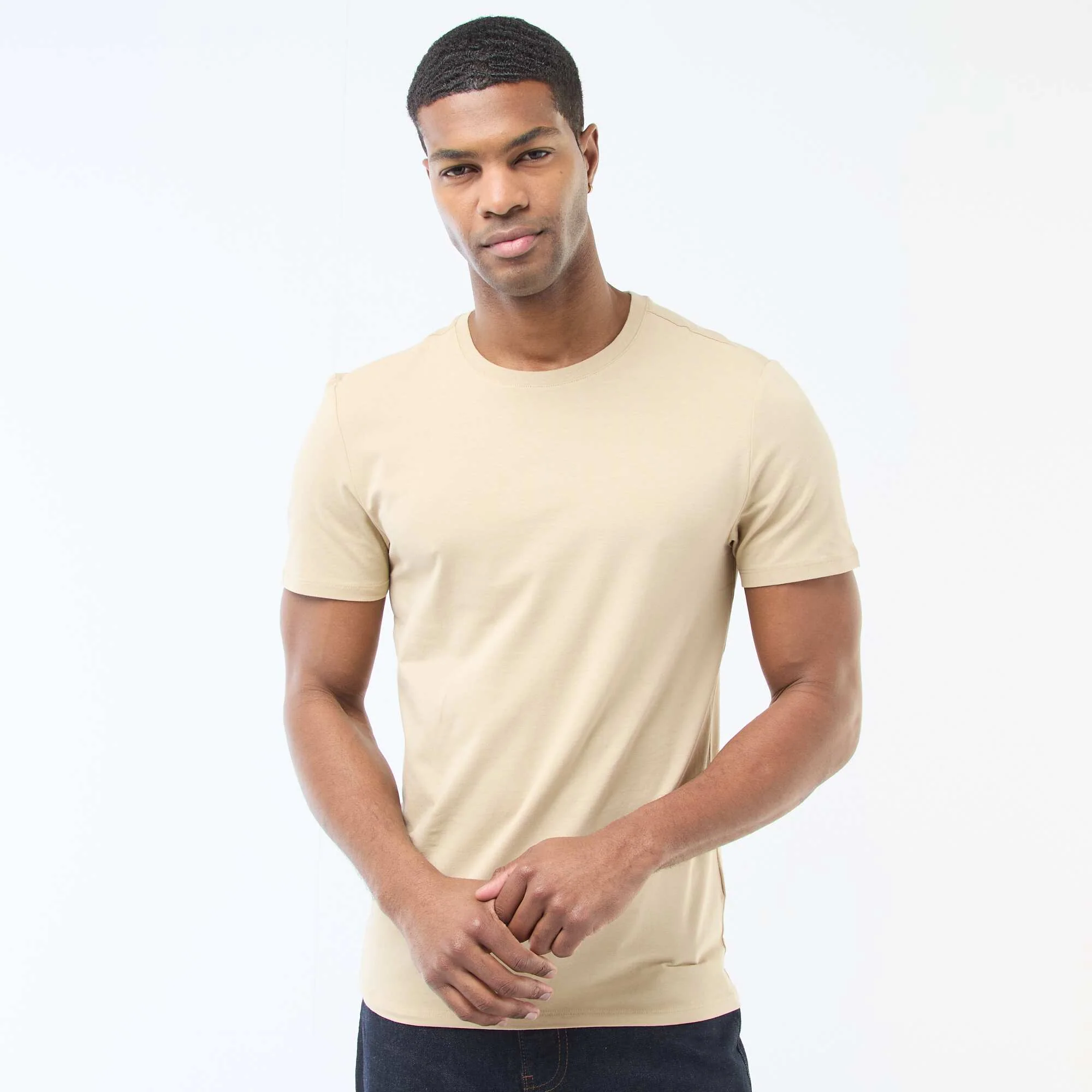 Plain T-shirt - Slim fit BEIGE - Image 5
