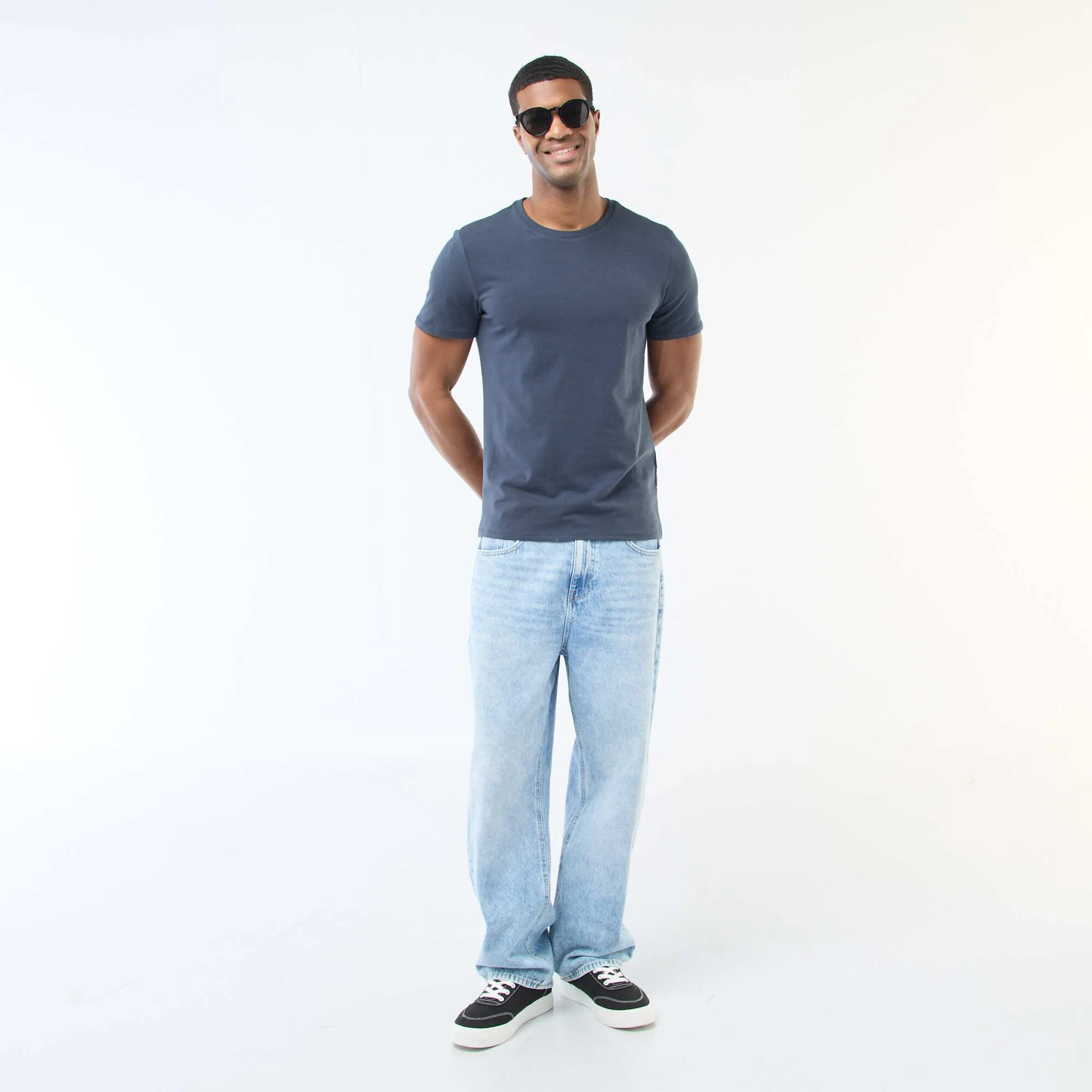 Plain T-shirt - Slim fit BLUE - Image 2