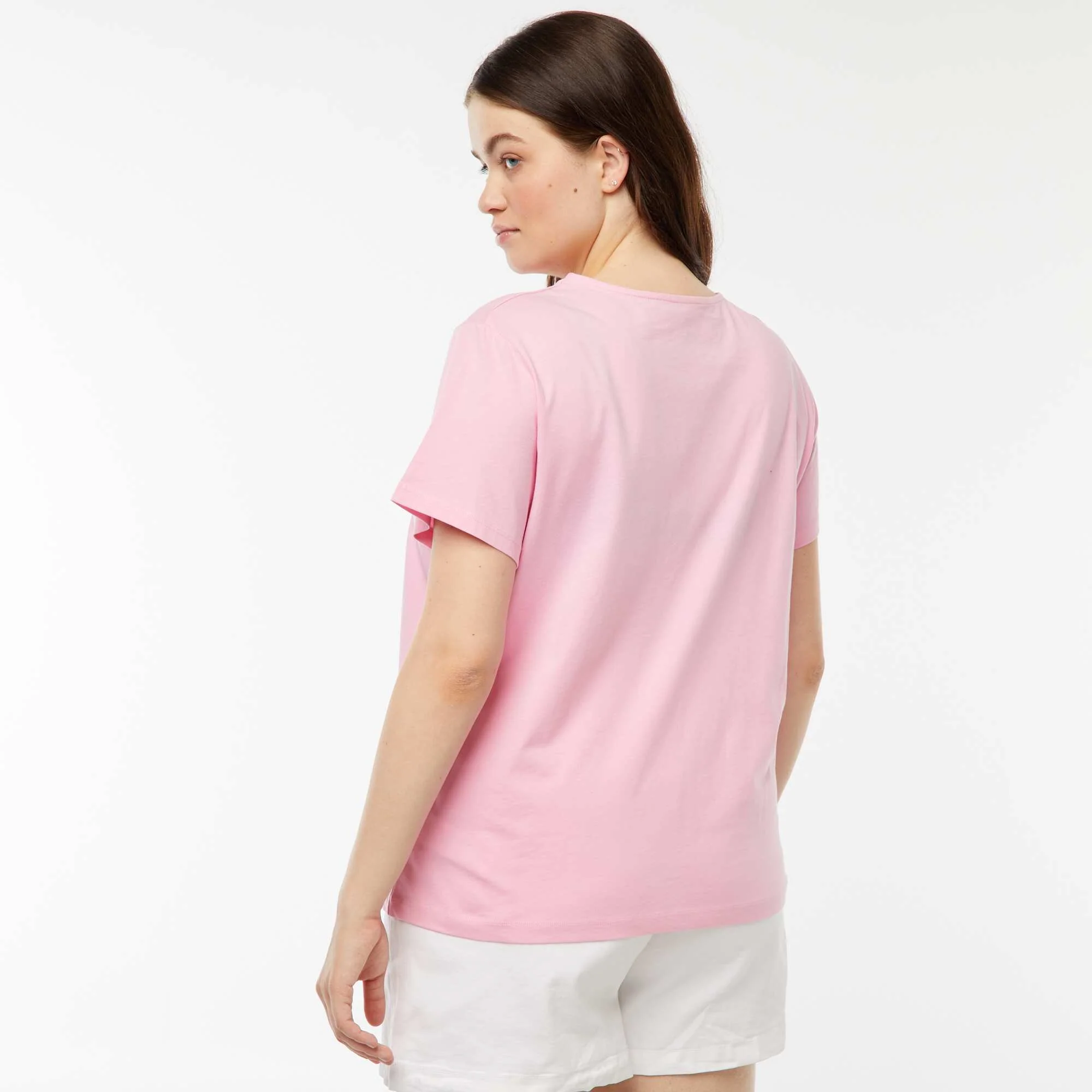 Plain T-shirt with openwork slit and twisted effect PINK - Image 4