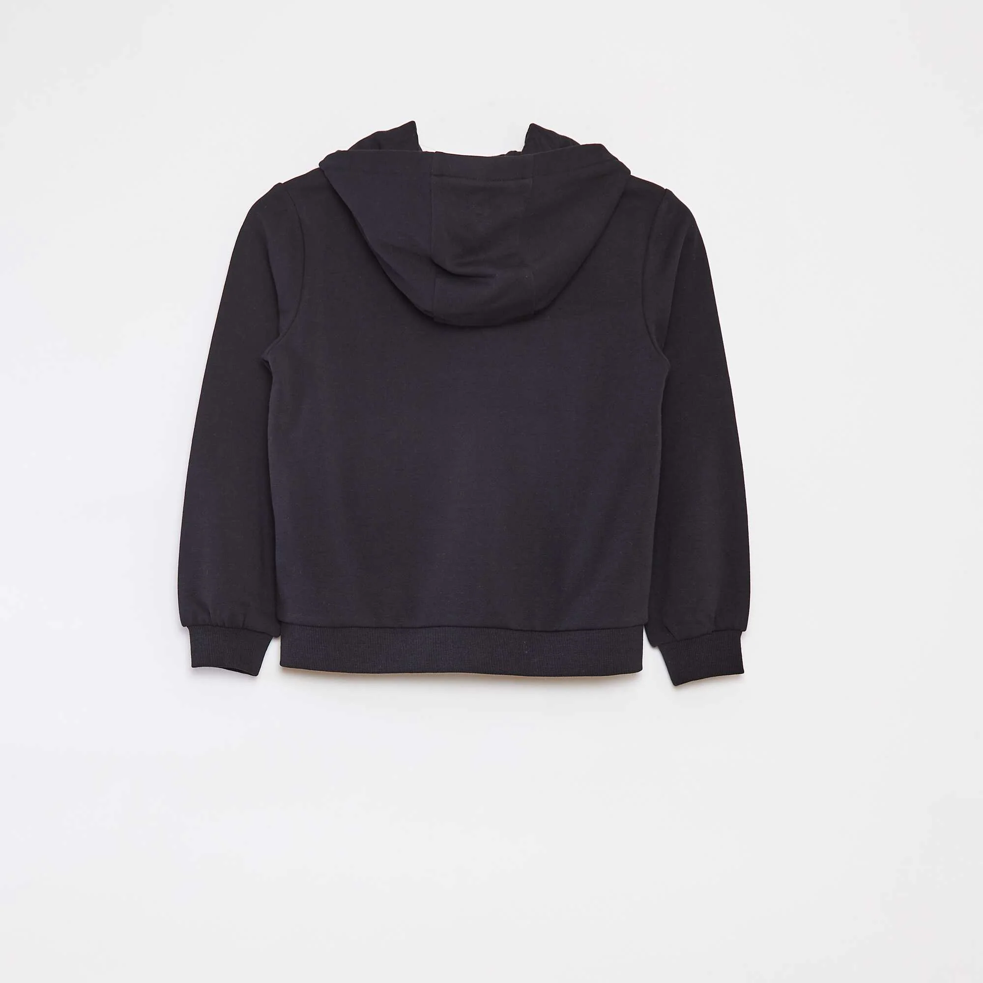 Plain zip-up hooded sweatshirt BLACK - Image 2