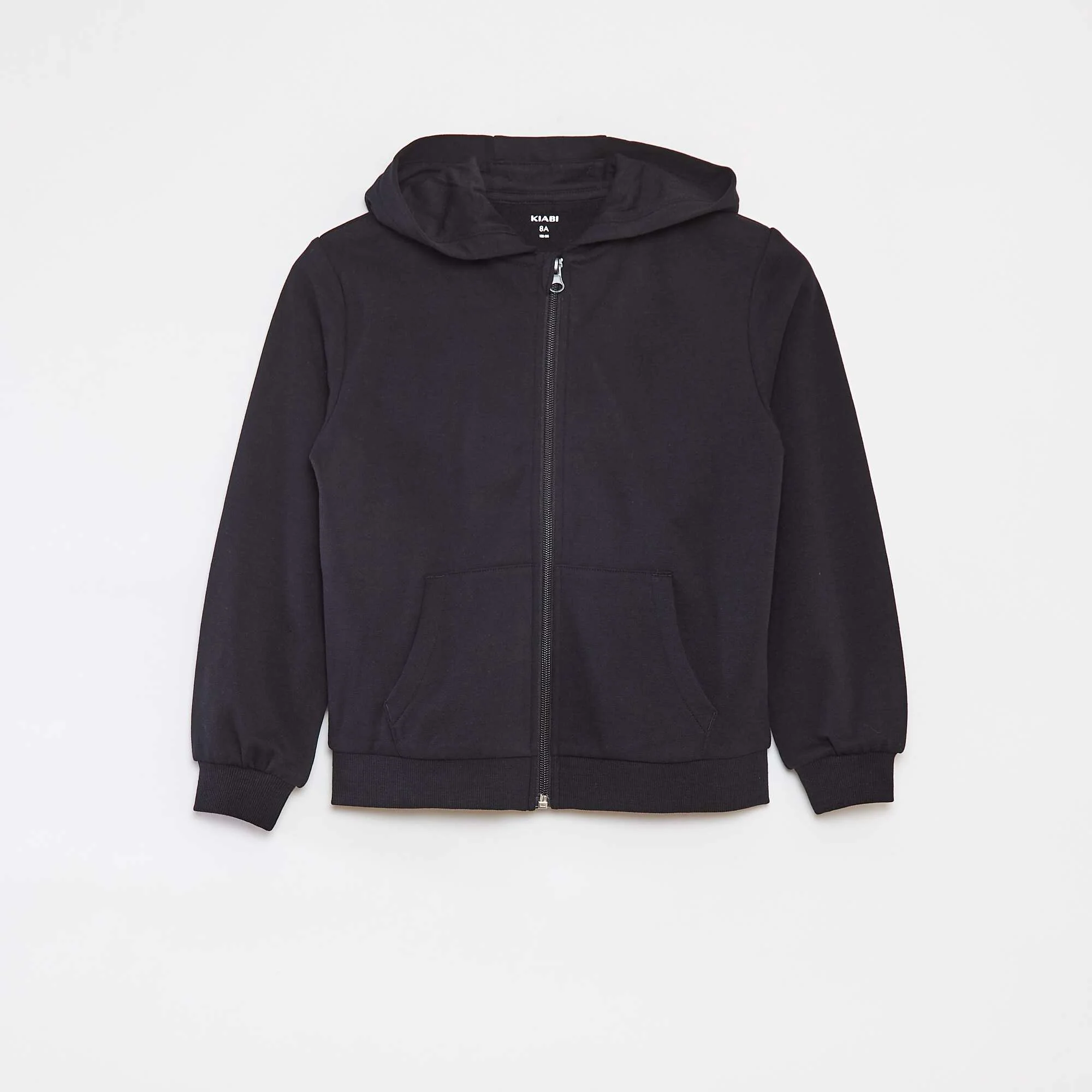 Plain zip-up hooded sweatshirt BLACK