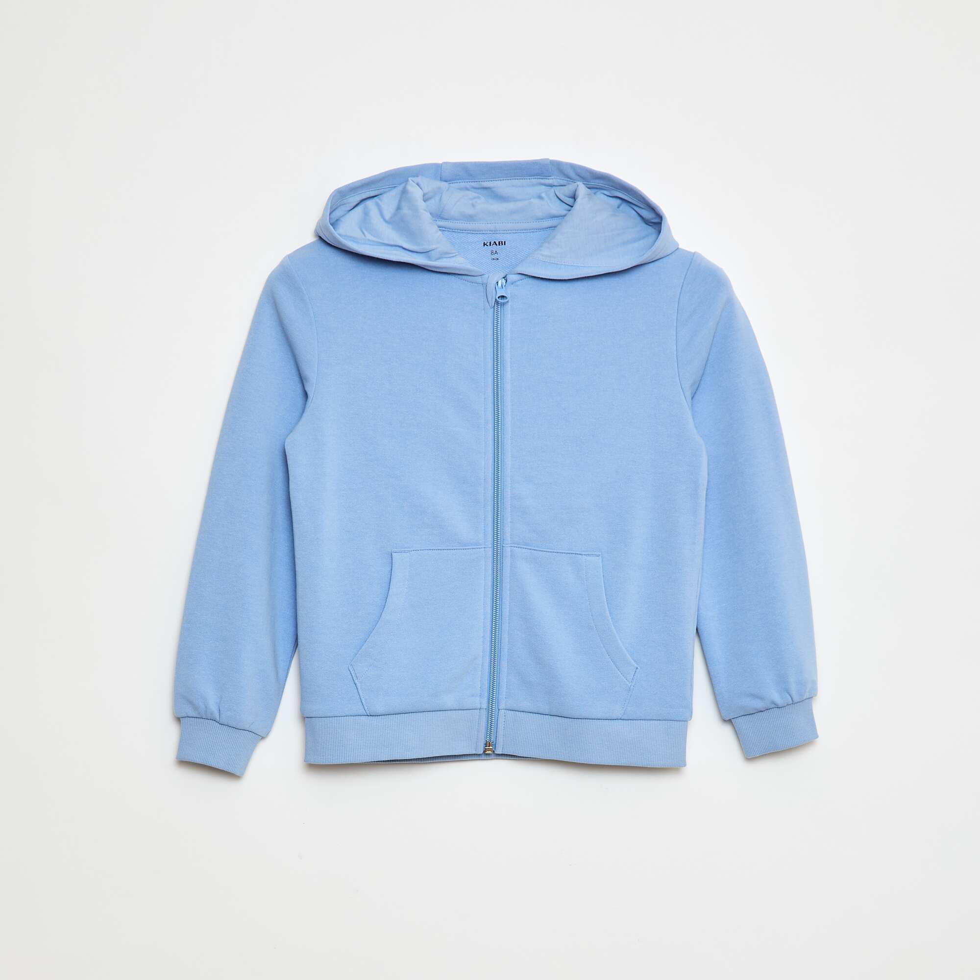 Plain zip-up hooded sweatshirt BLUE