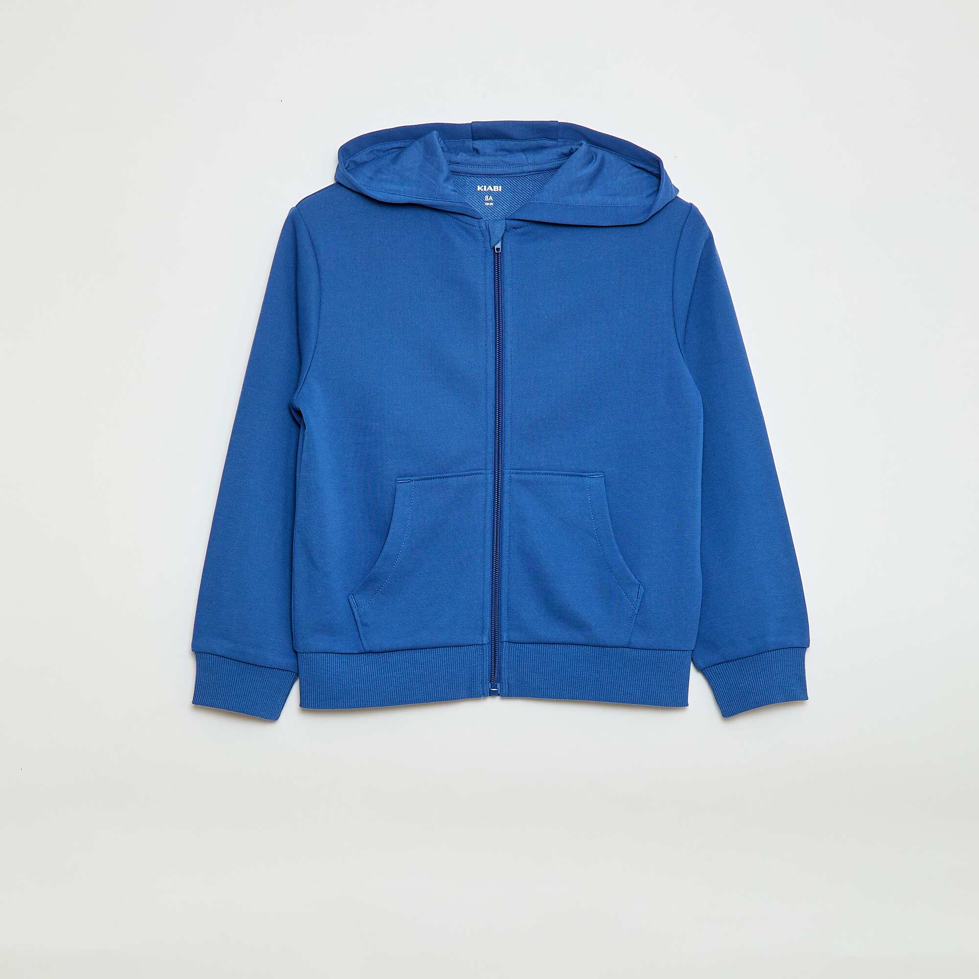Plain zip-up hooded sweatshirt BLUE