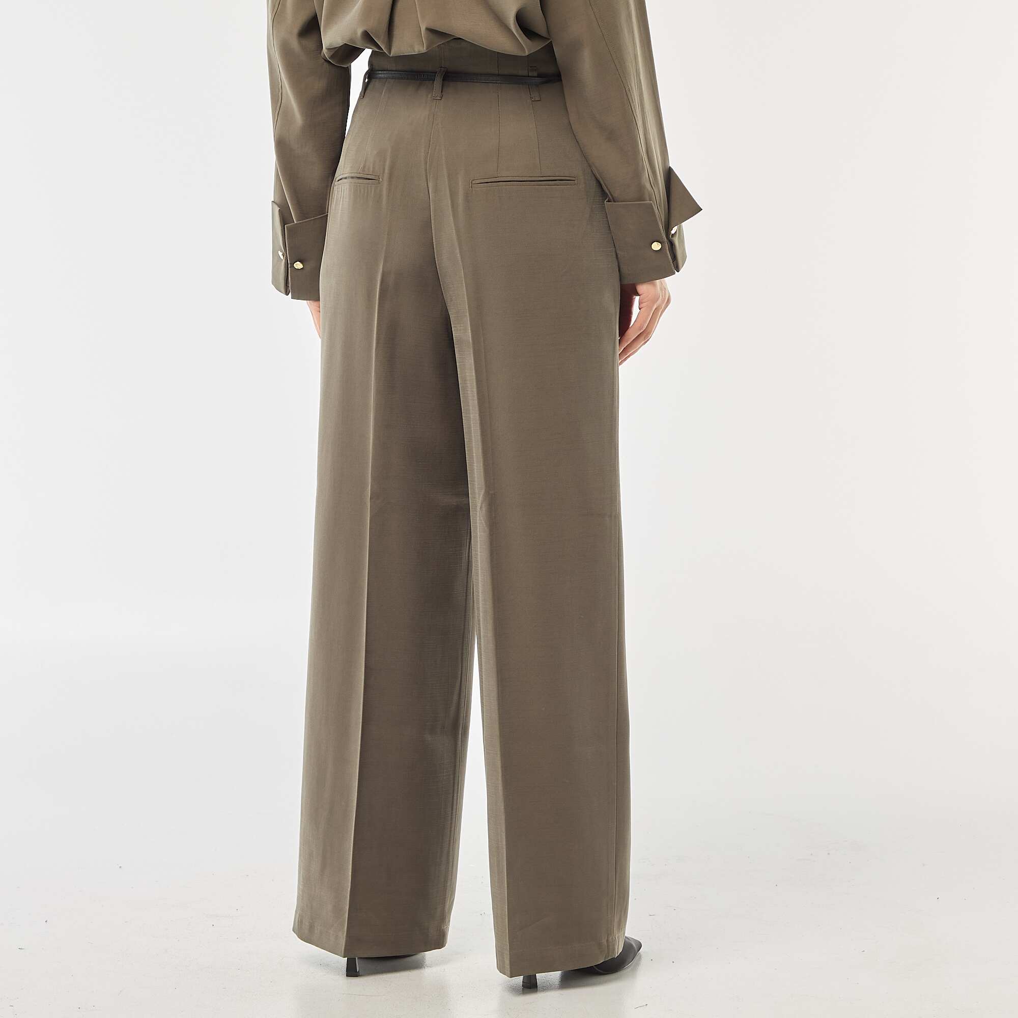 Pleated Pants with Built-in Belt KHAKI - Image 3