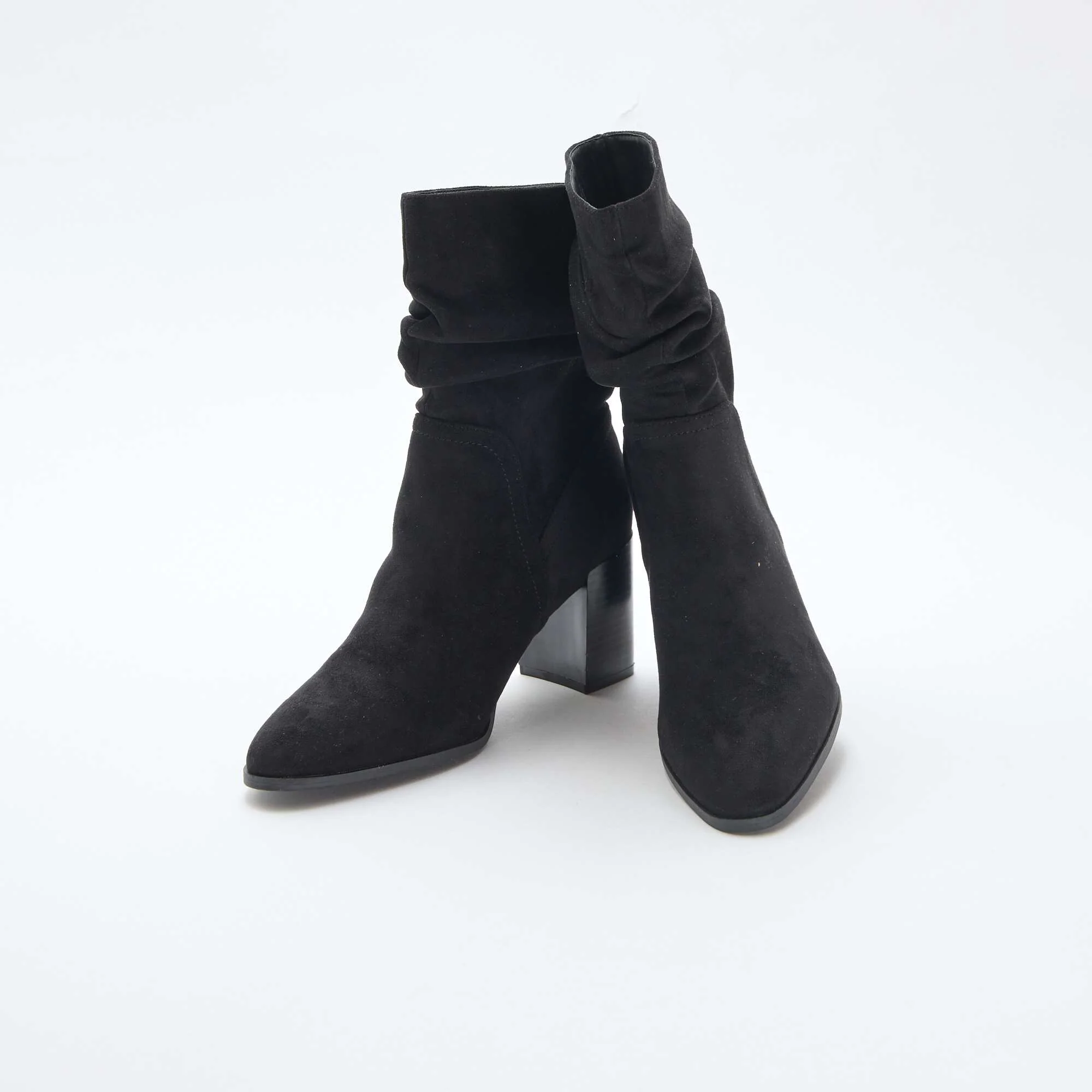 Pleated Suedette Boots BLACK - Image 5