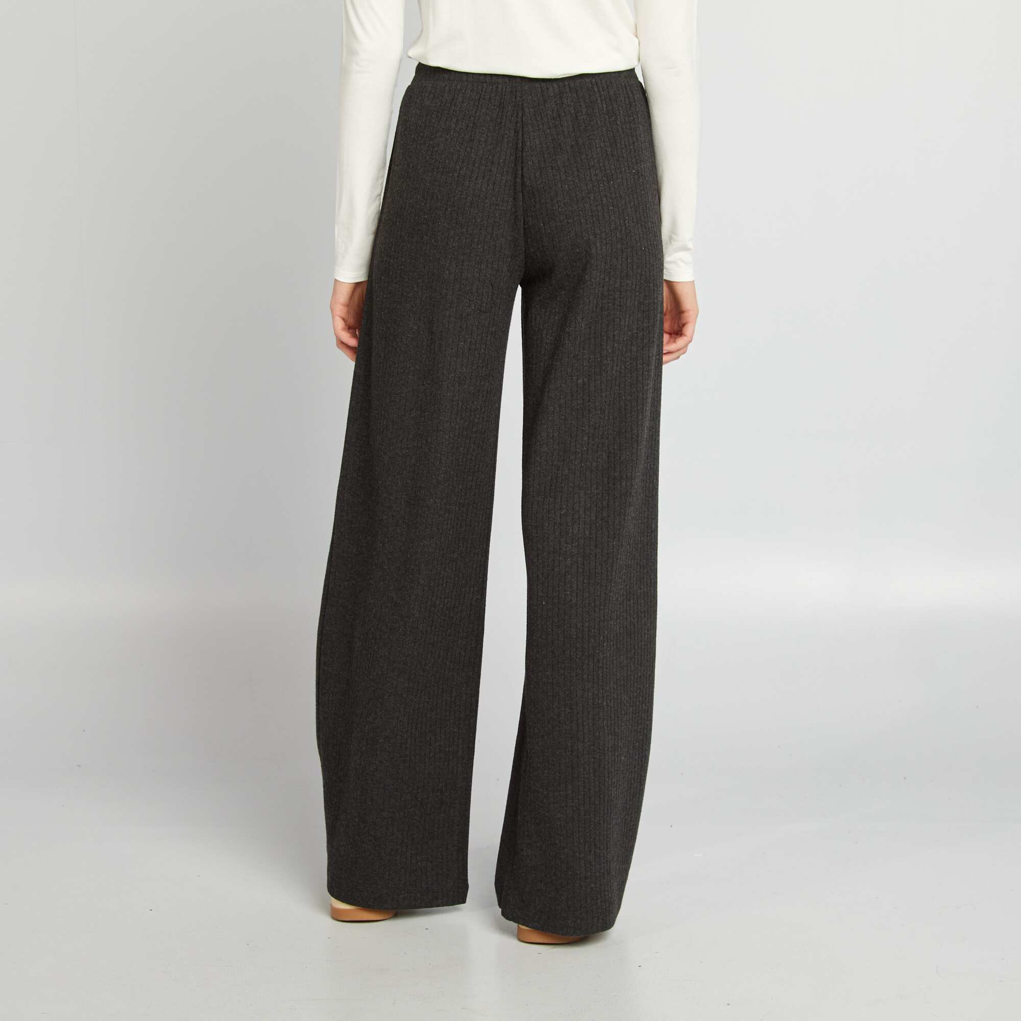 Plush-knit wide-leg trousers GREY - Image 4