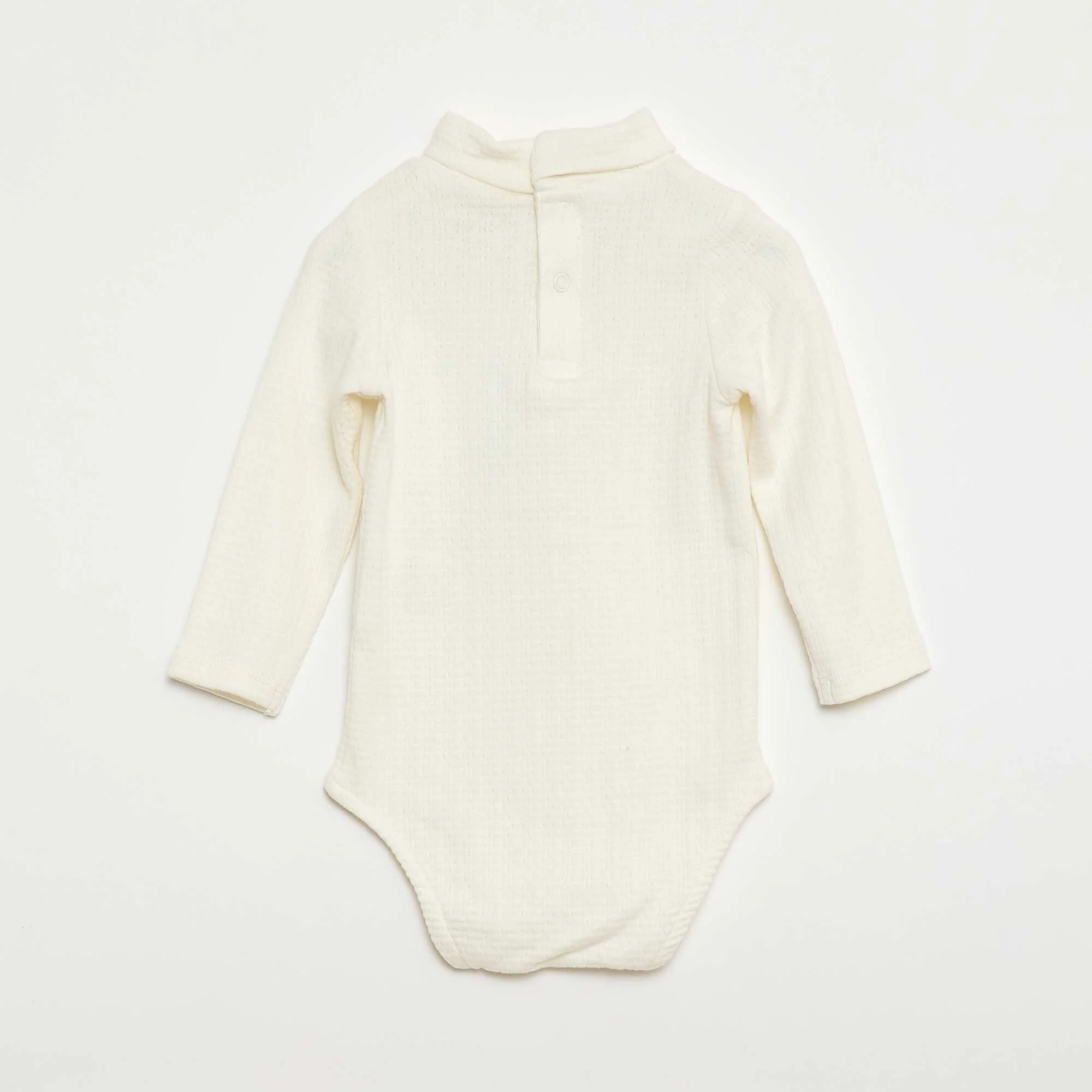 Pointelle Knit Bodysuit with High Neck WHITE - Image 2