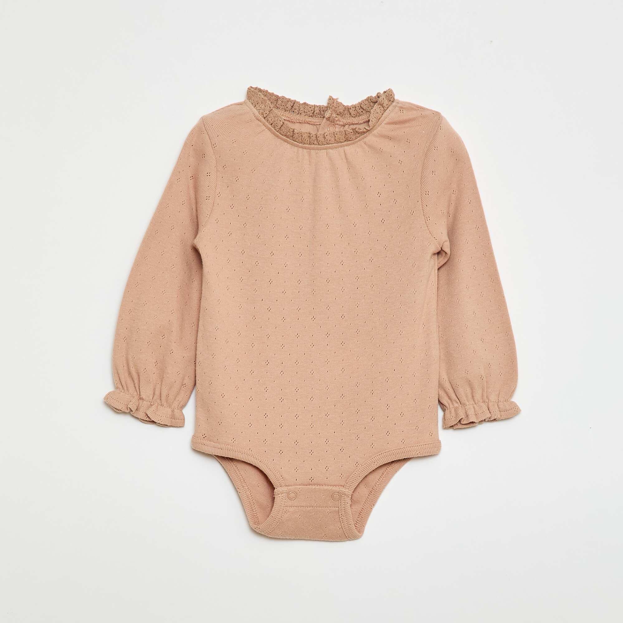 Pointelle Knit Long-Sleeve Bodysuit PINK