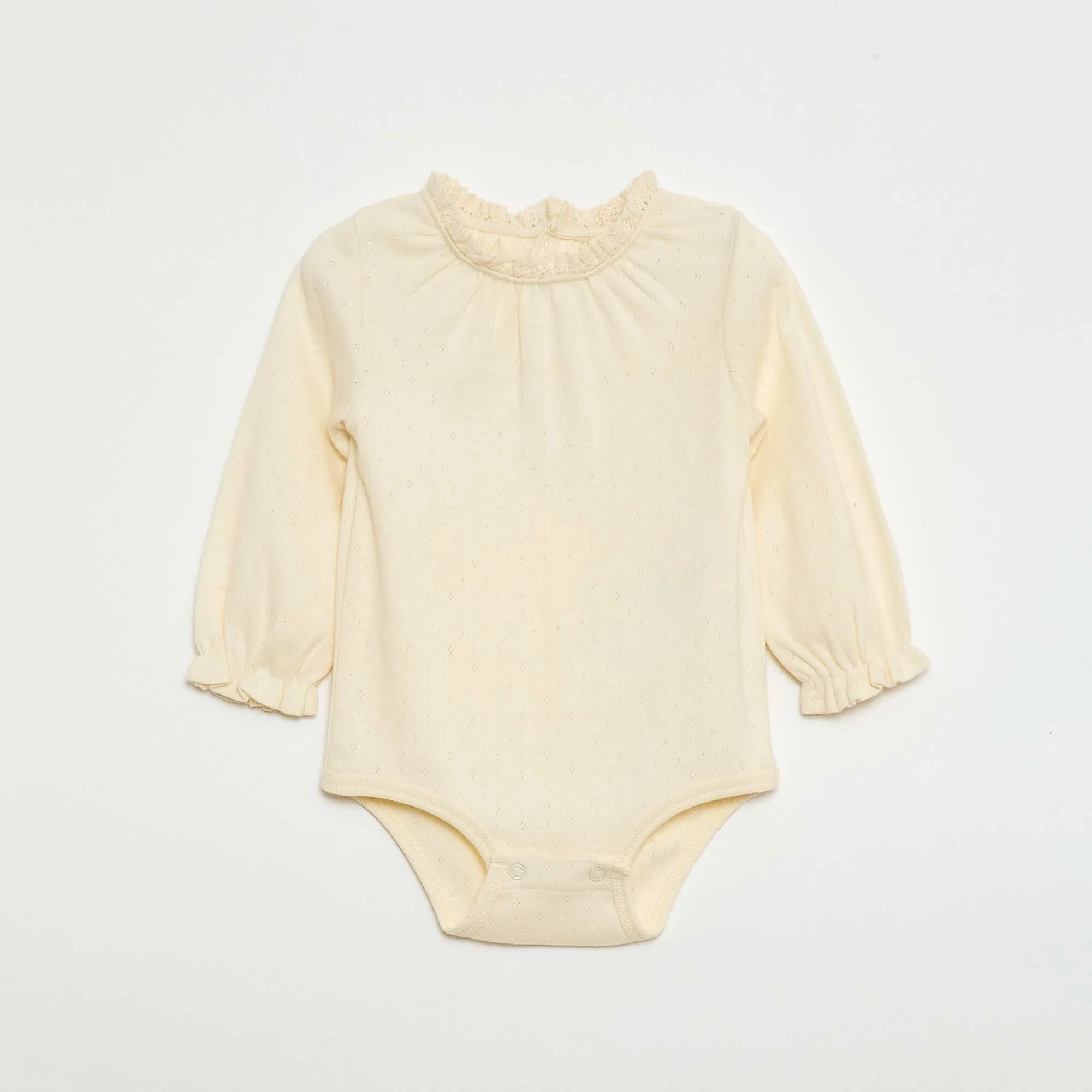 Pointelle Knit Long-Sleeve Bodysuit WHITE