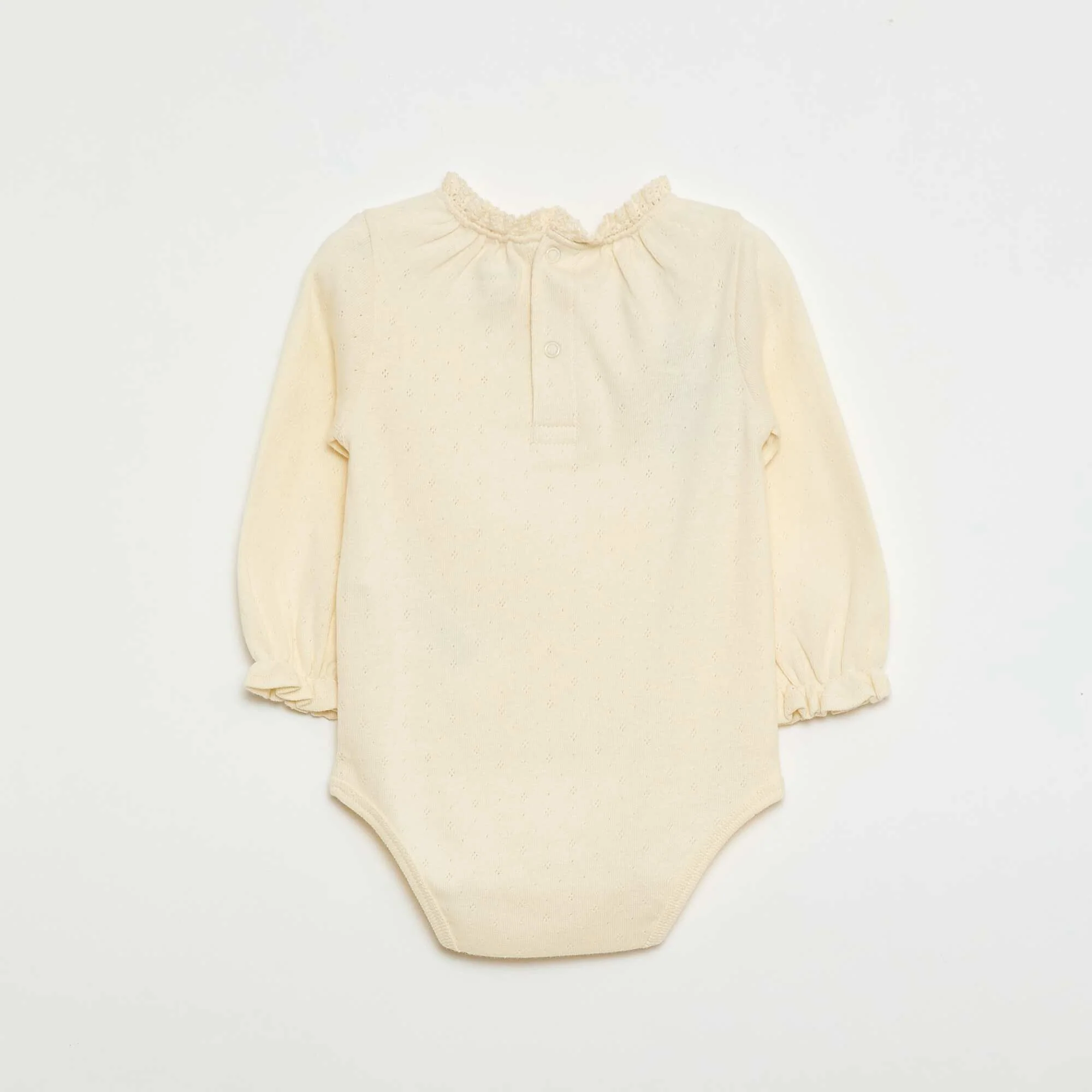 Pointelle Knit Long-Sleeve Bodysuit WHITE - Image 3