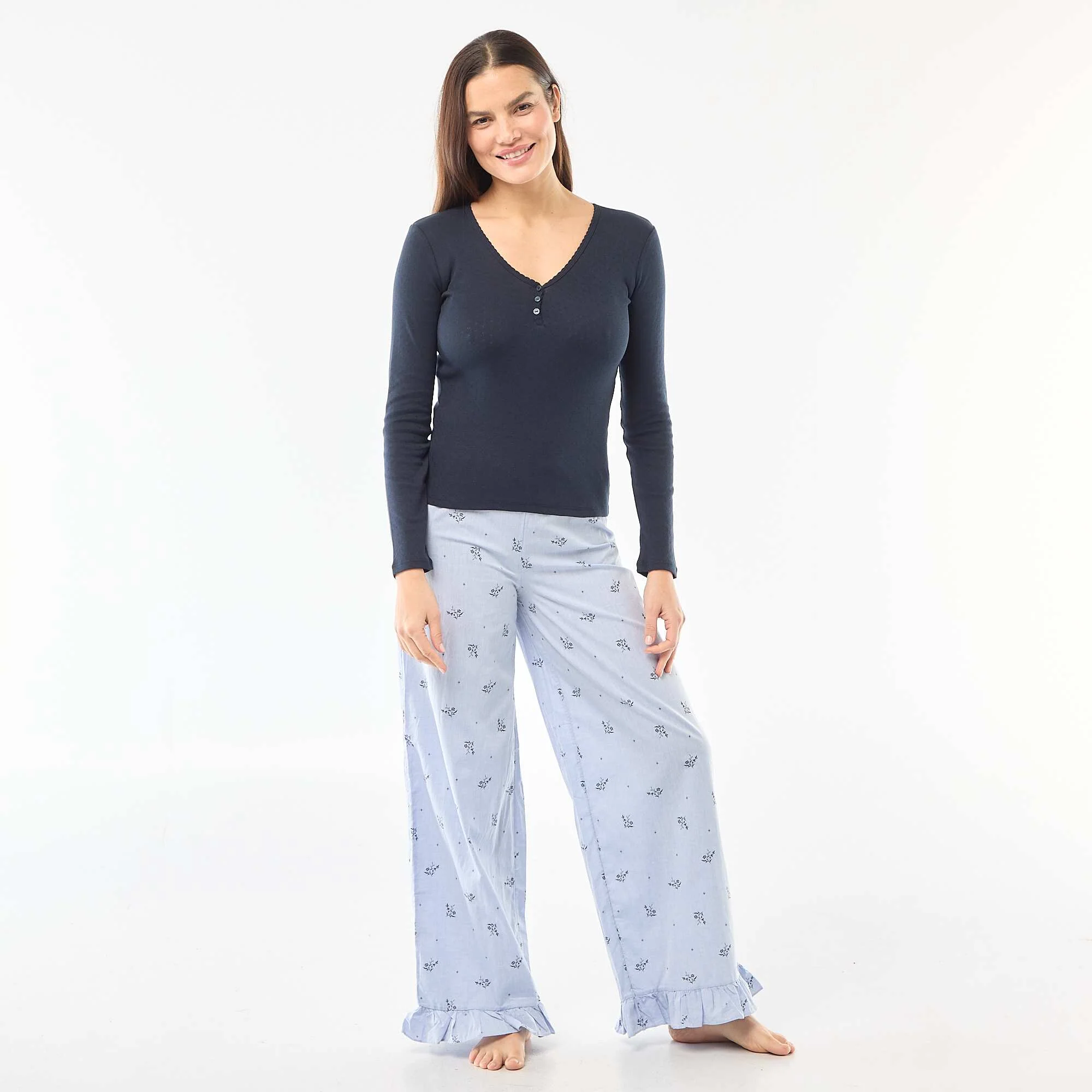 Pointelle Knit Pajama T-shirt BLUE - Image 2