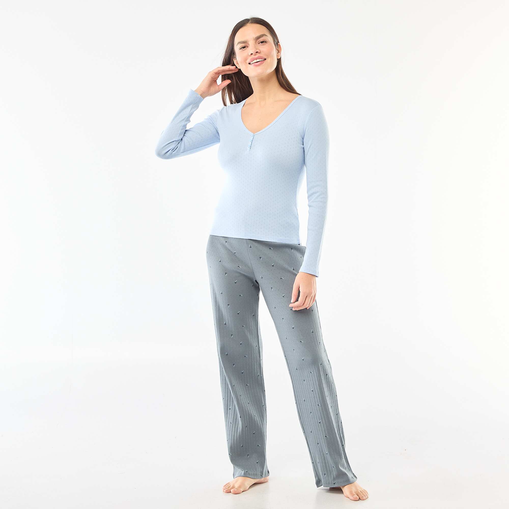 Pointelle Knit Pajama T-Shirt BLUE - Image 2