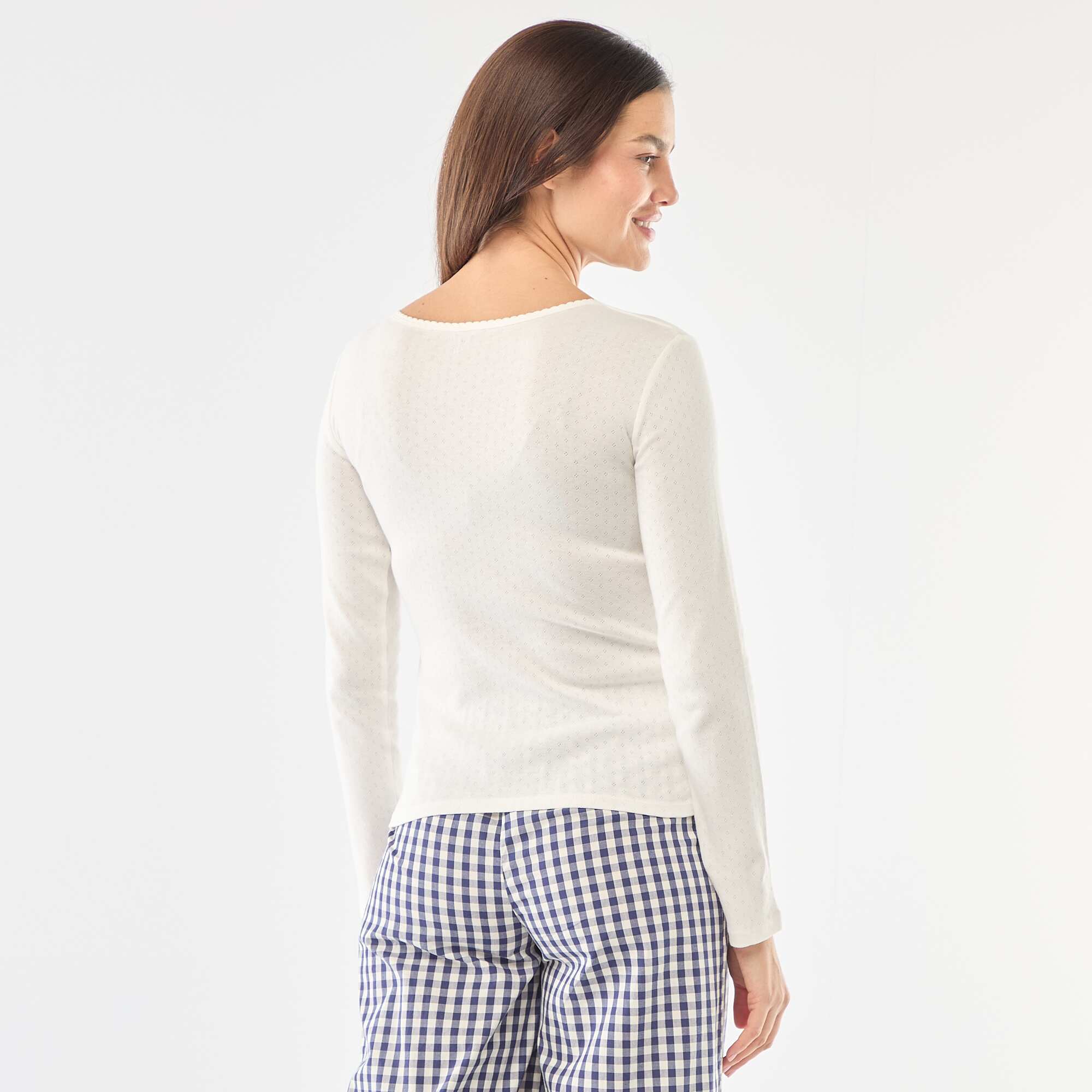 Pointelle Knit Pajama T-shirt WHITE - Image 3