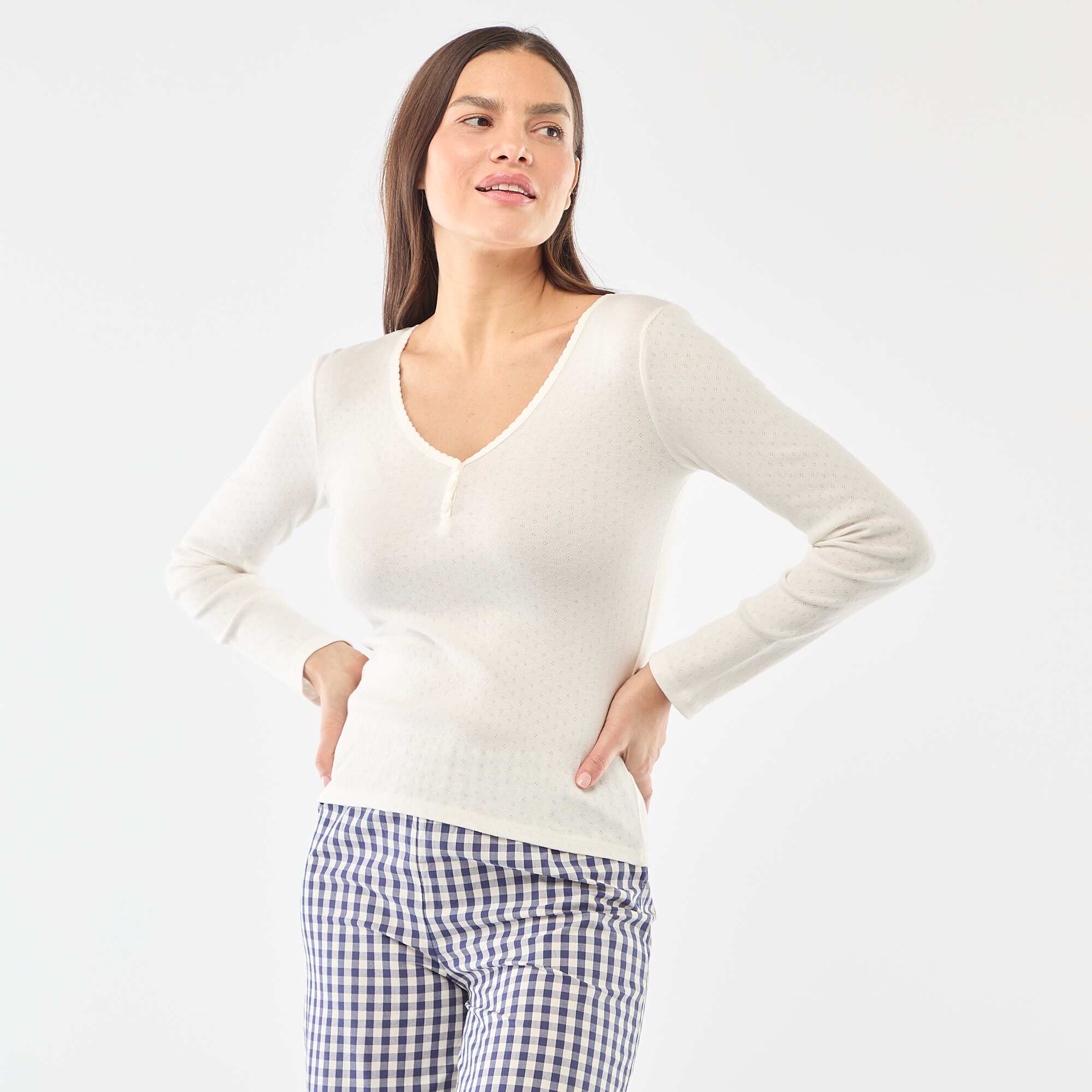 Pointelle Knit Pajama T-shirt WHITE - Image 4