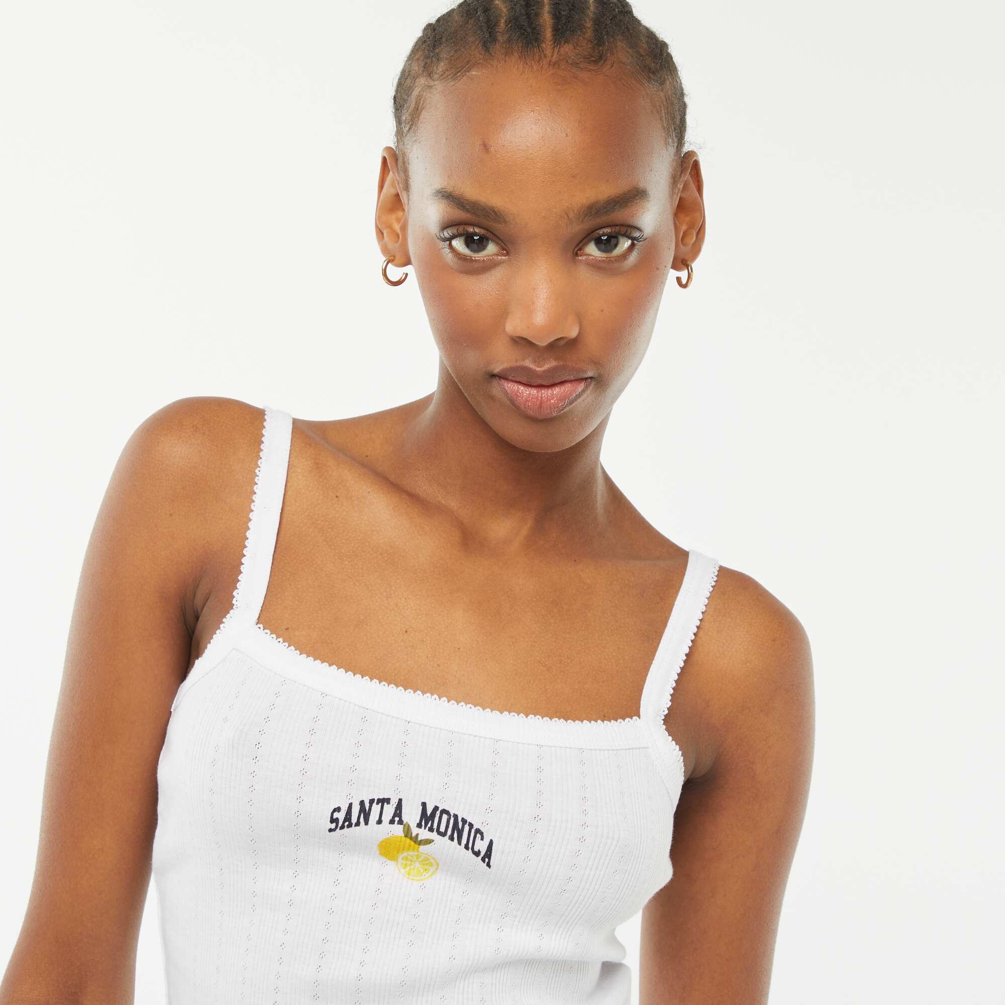 Pointelle knit vest tops WHITE - Image 3