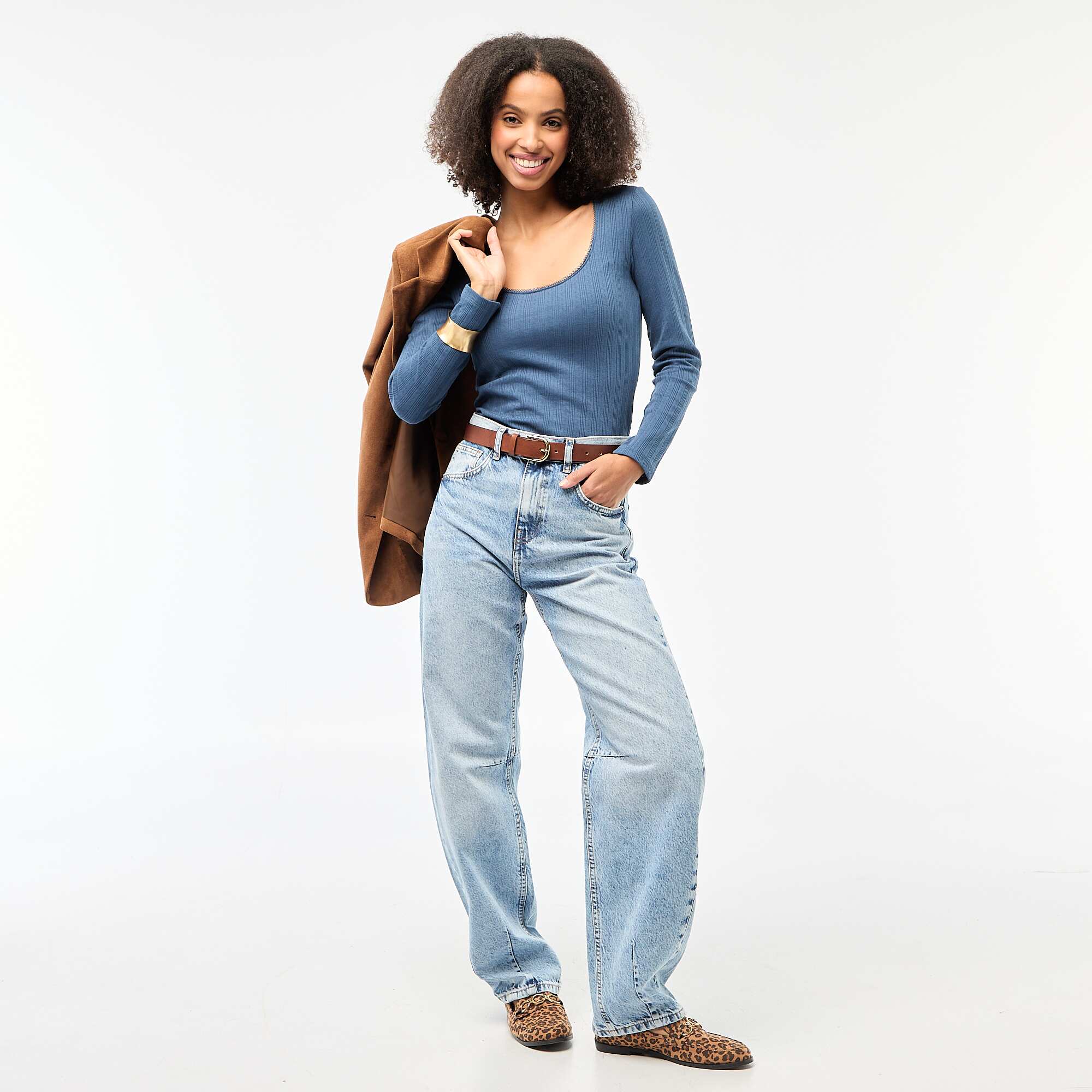 Pointelle Long-Sleeve T-Shirt BLUE - Image 2
