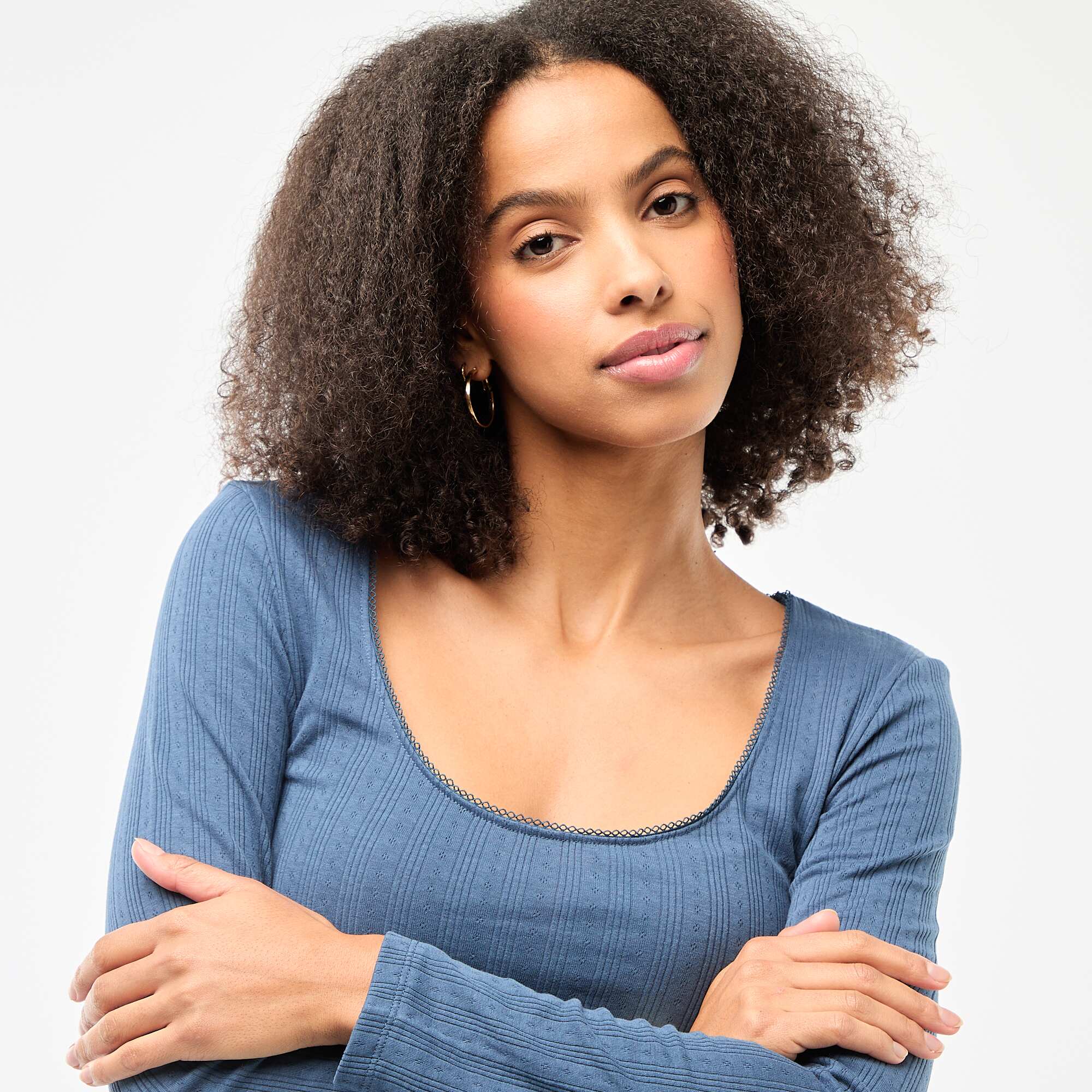 Pointelle Long-Sleeve T-Shirt BLUE - Image 5