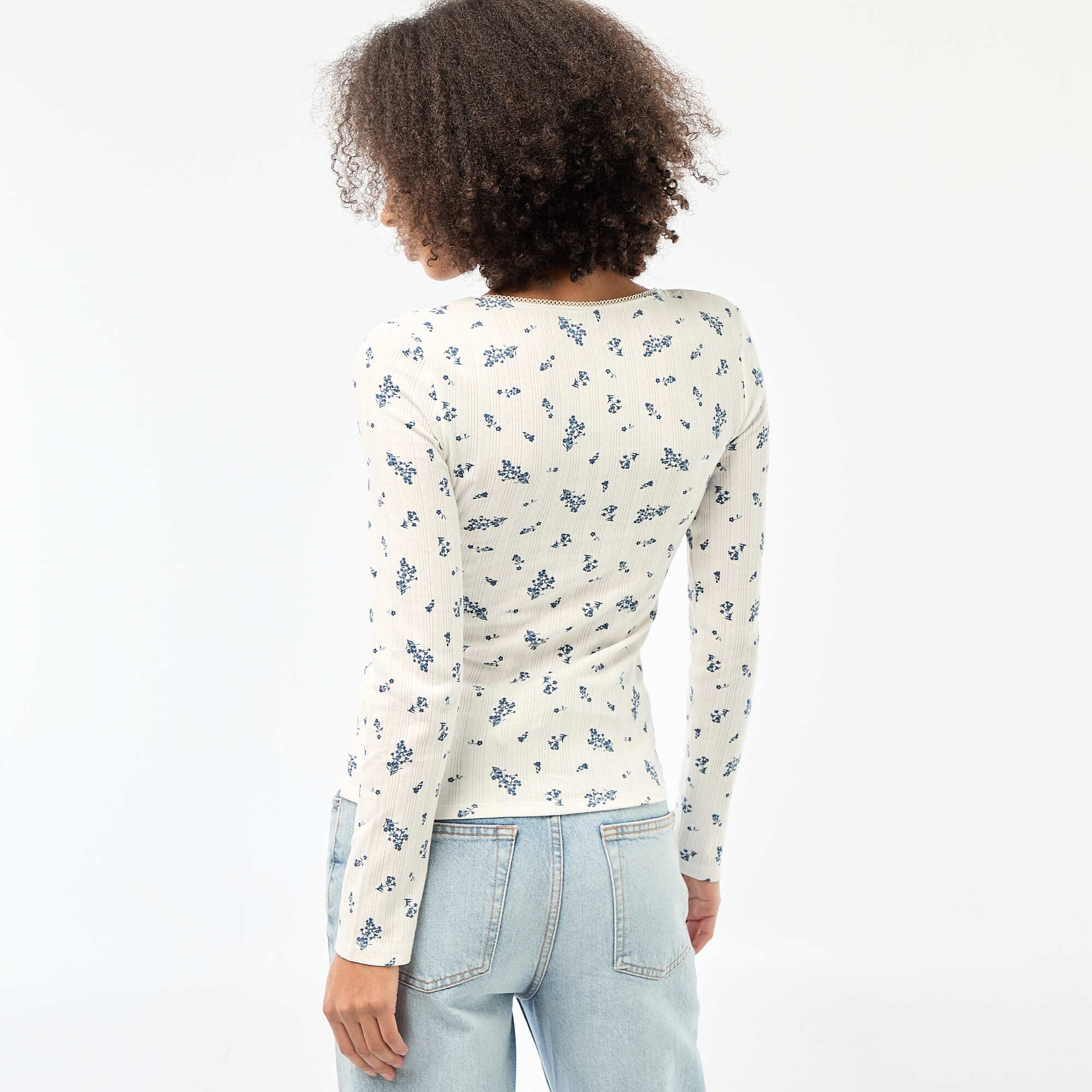Pointelle Long-Sleeve T-Shirt WHITE - Image 4
