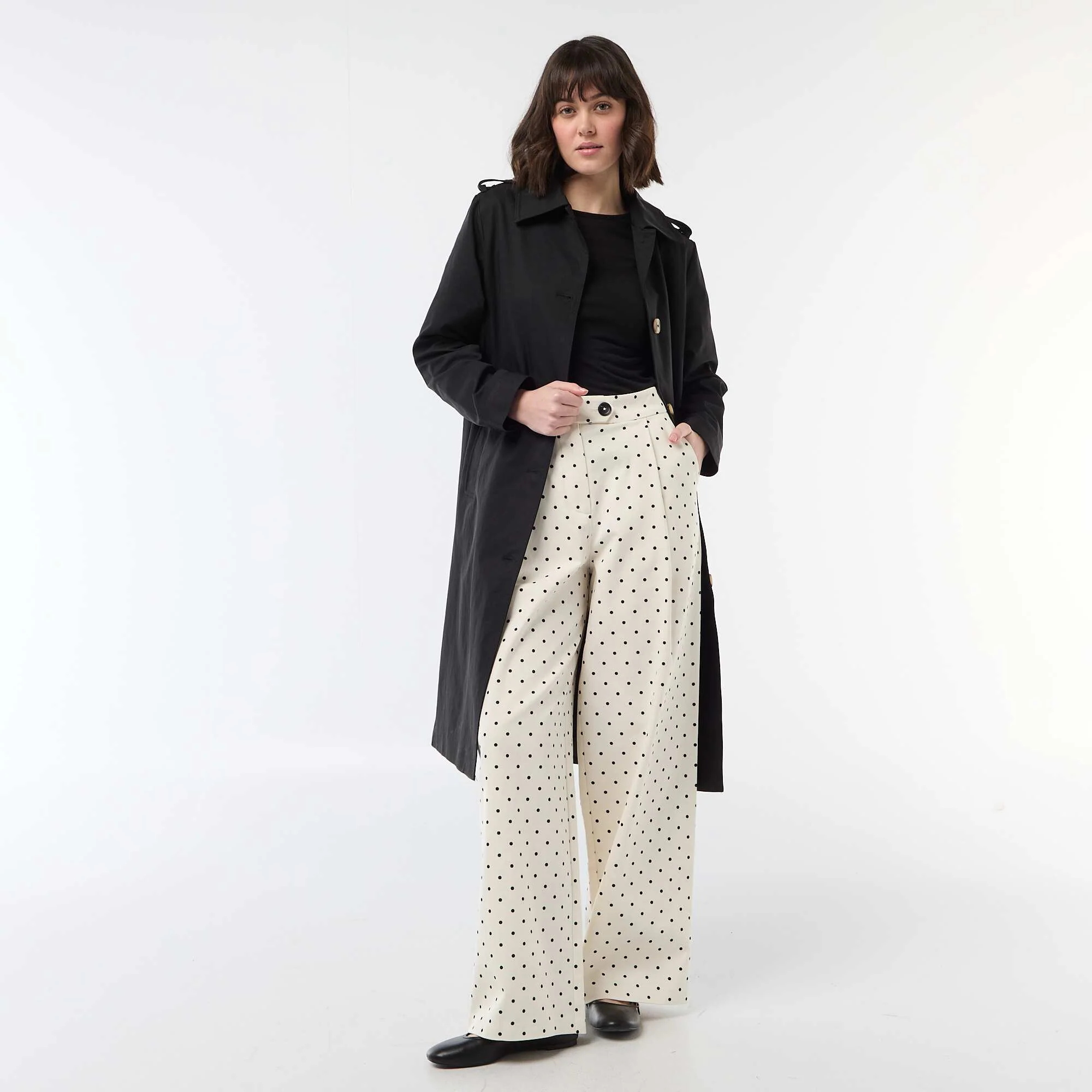 Polka Dot Wide-Leg Trousers WHITE